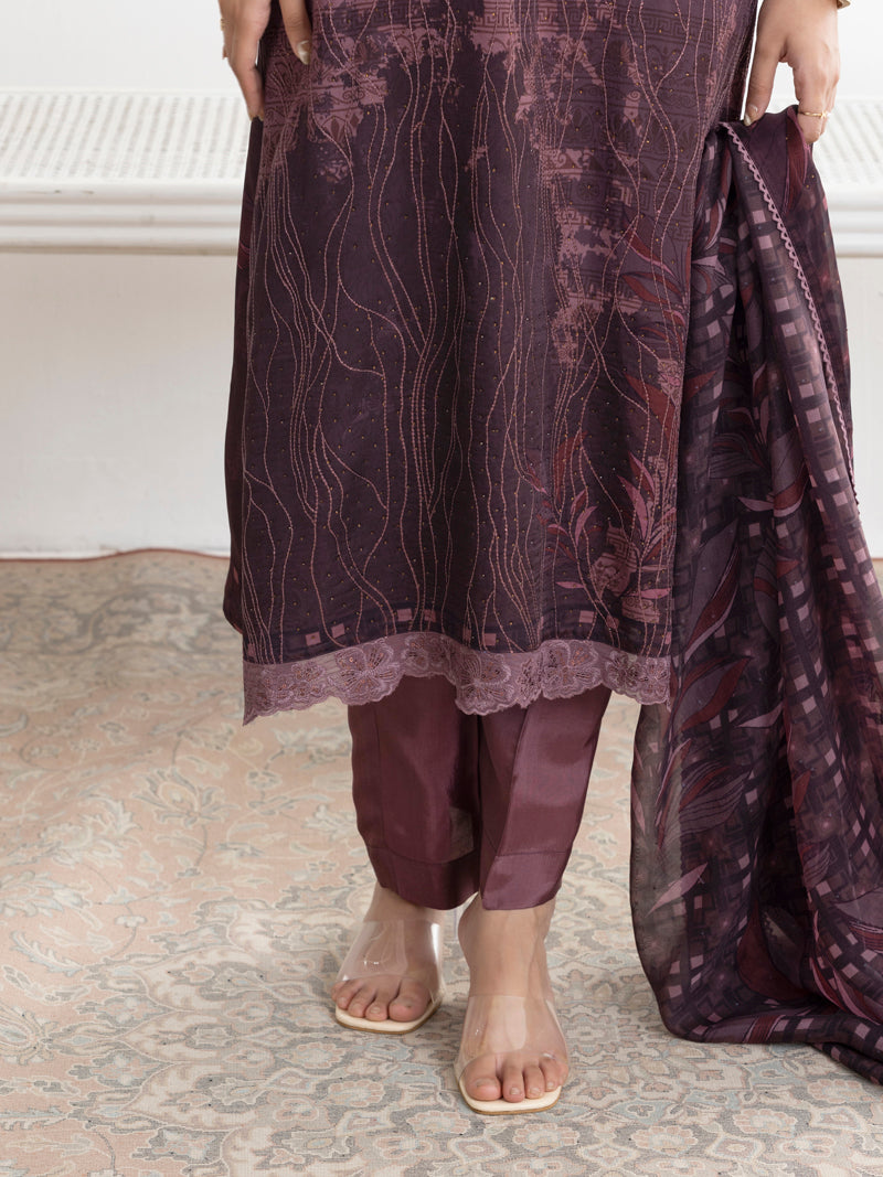 Ayra Organza Embroidered Kurta Set with Dupatta - Mulberry