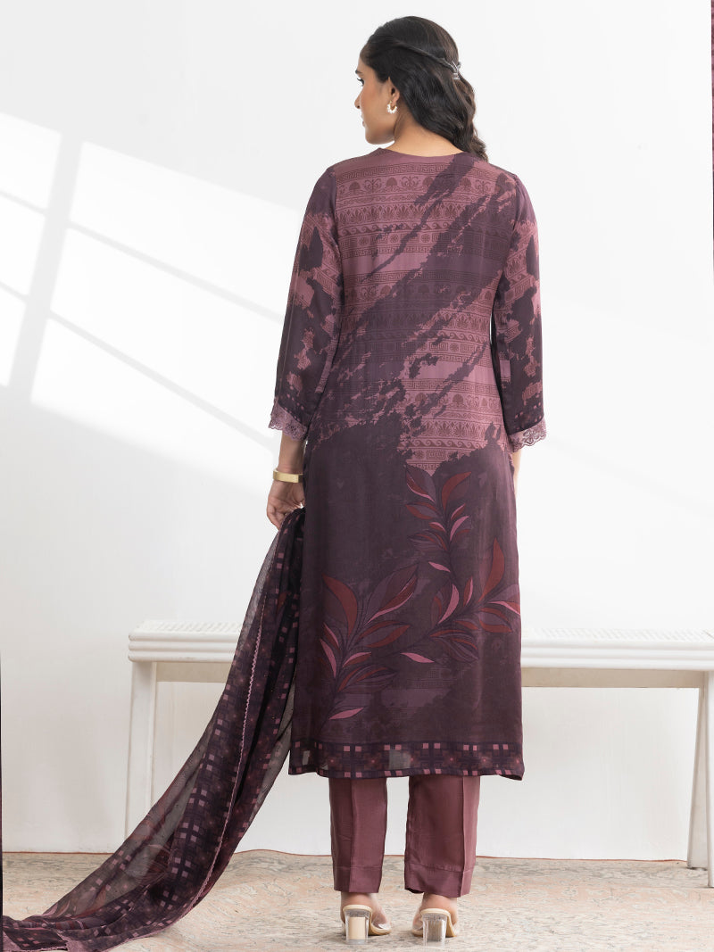 Ayra Organza Embroidered Kurta Set with Dupatta - Mulberry