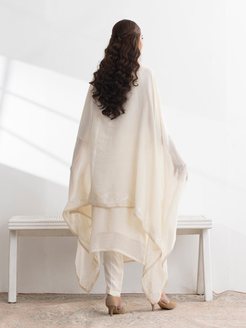 Inaya Pure Mul Chanderi Embroidered Kurta Set with Dupatta - Cream