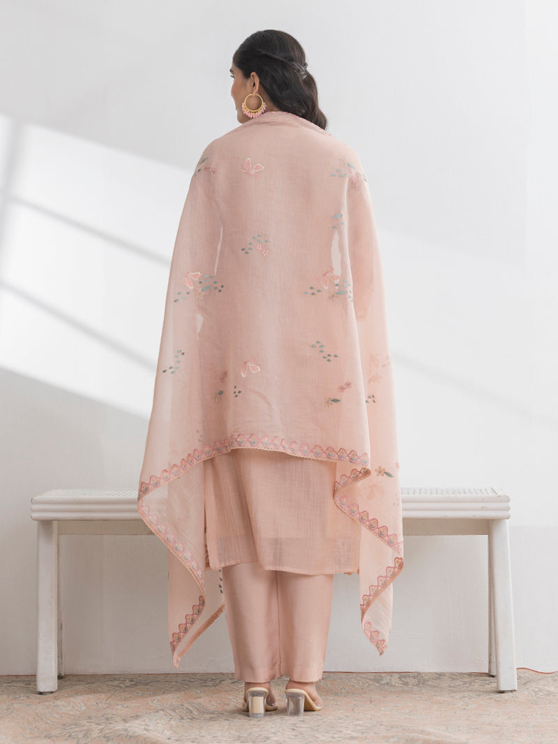 Avira Pure Mul Chanderi Embroidered Kurta Set with Dupatta - Peachy Pink