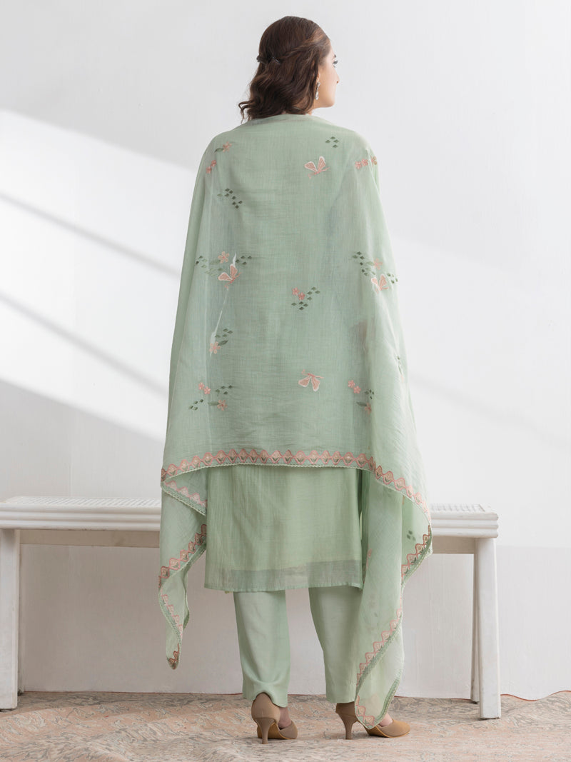 Avira Pure Mul Chanderi Embroidered Kurta Set with Dupatta - Mint Bloom