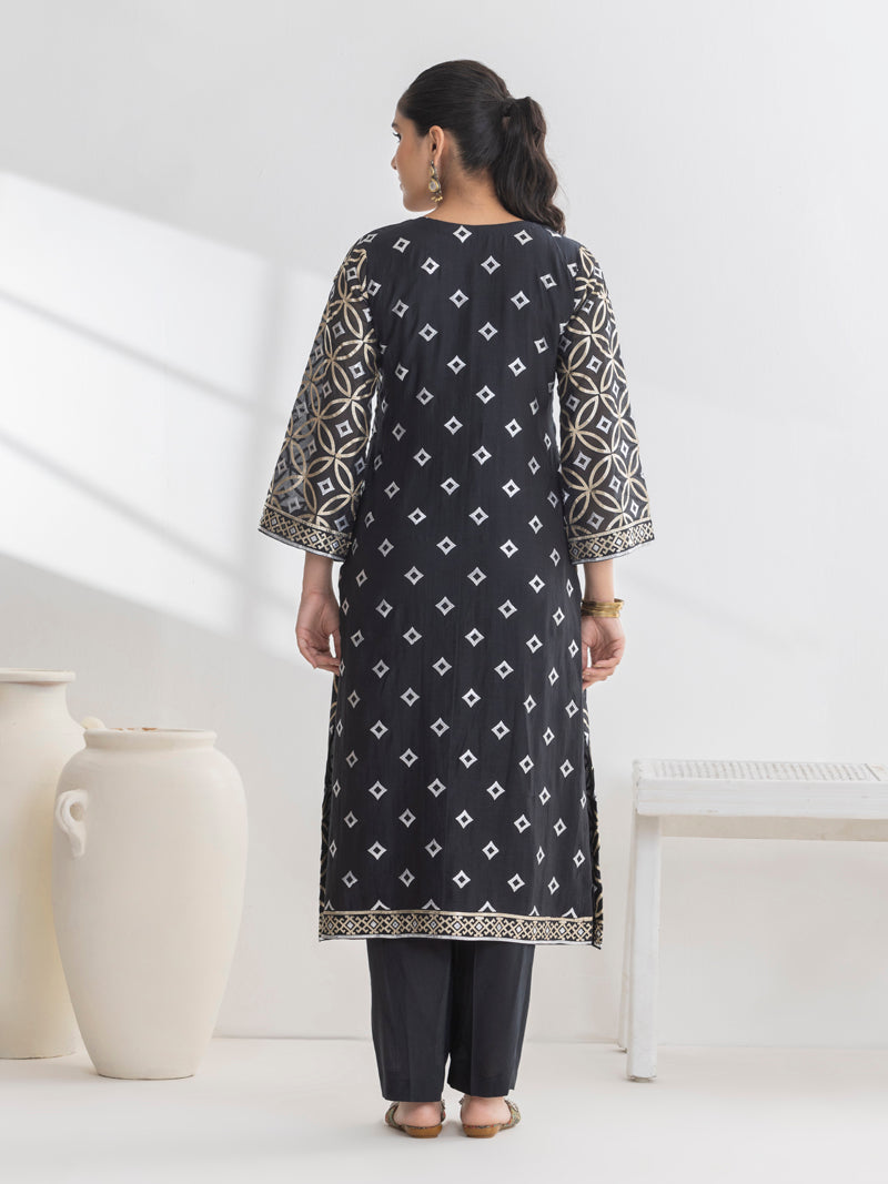 Diya Pure Mul Chanderi Embroidered Kurta Set with Dupatta - Black
