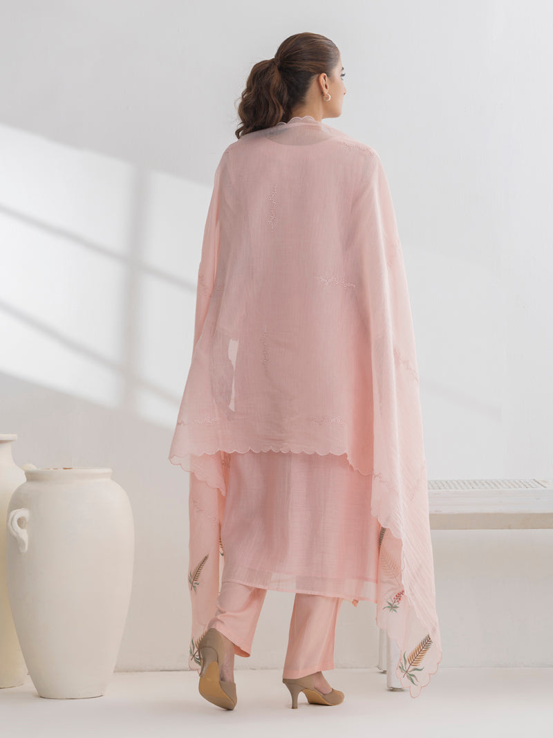 Isha Pure Mul Chanderi Embroidered Kurta Set with Dupatta - Blush Pink
