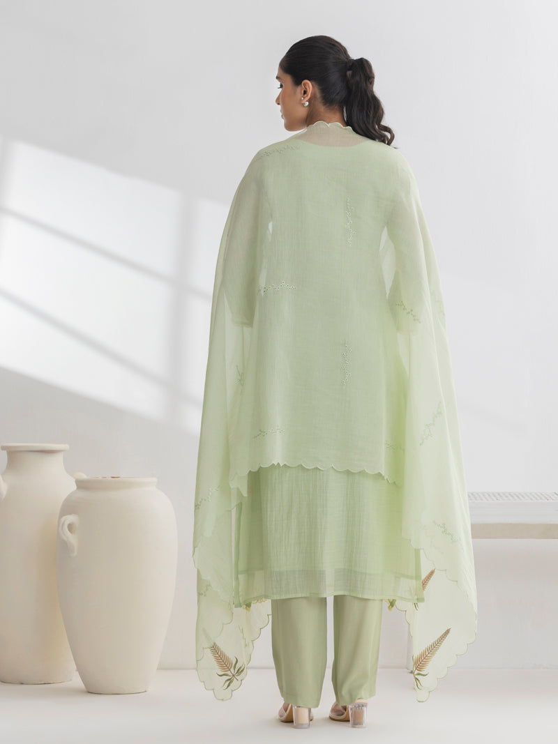 Isha Pure Mul Chanderi Embroidered Kurta Set with Dupatta - Mint Green