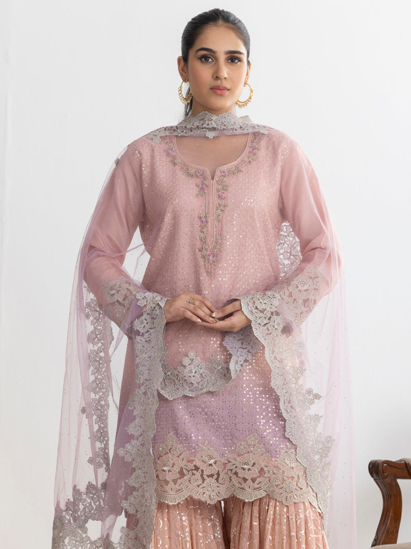Aarzu Embroidered Garara Set - Peachy Pink