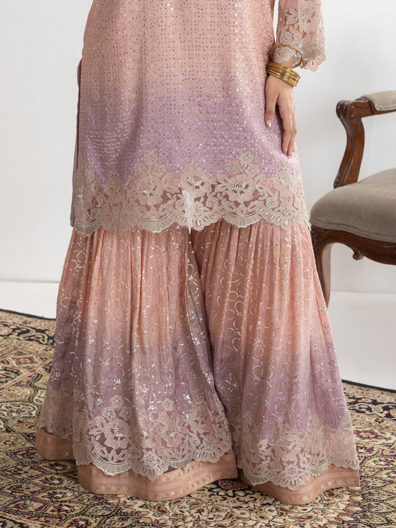 Aarzu Embroidered Garara Set - Peachy Pink