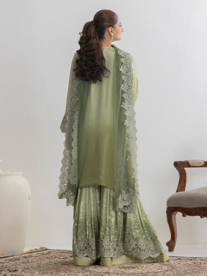Aarzu Embroidered Garara Set - Sage Green