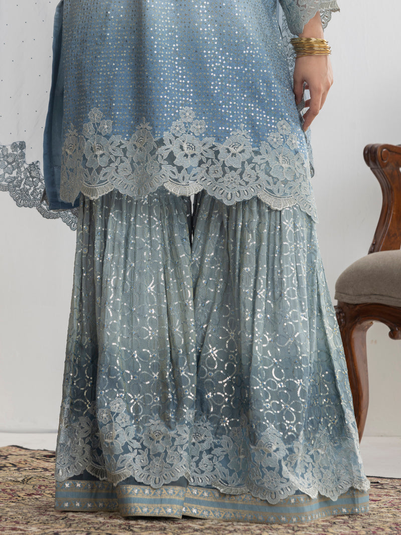 Aarzu Embroidered Garara Set - Powder Blue