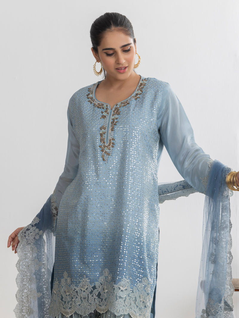 Aarzu Embroidered Garara Set - Powder Blue