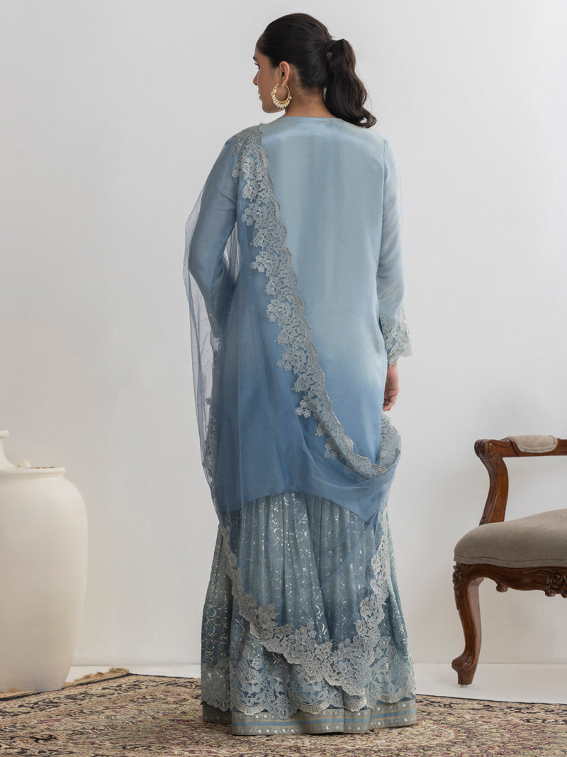 Aarzu Embroidered Garara Set - Powder Blue