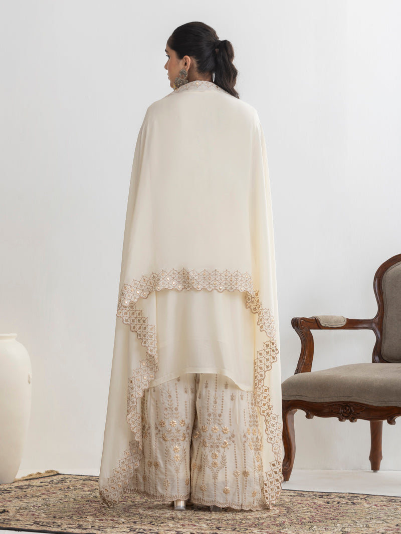 Mehr Chinnon Sharara Set with Dupatta - Cream