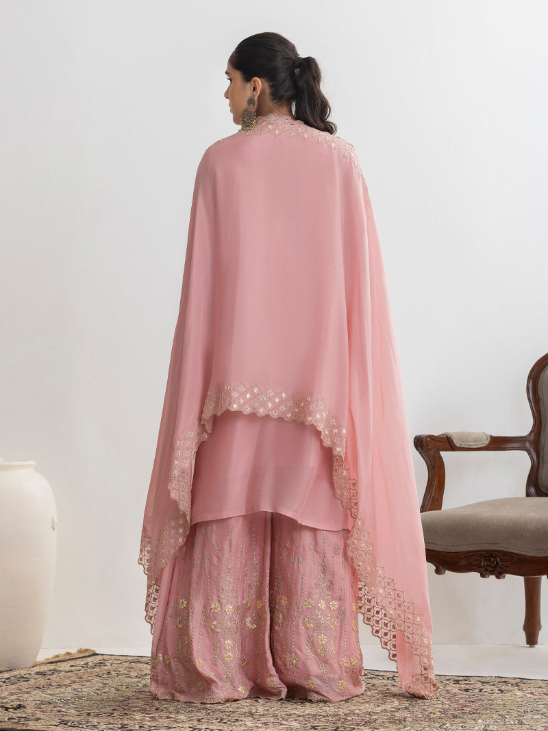 Mehr Chinnon Sharara Set with Dupatta - Rose Pink