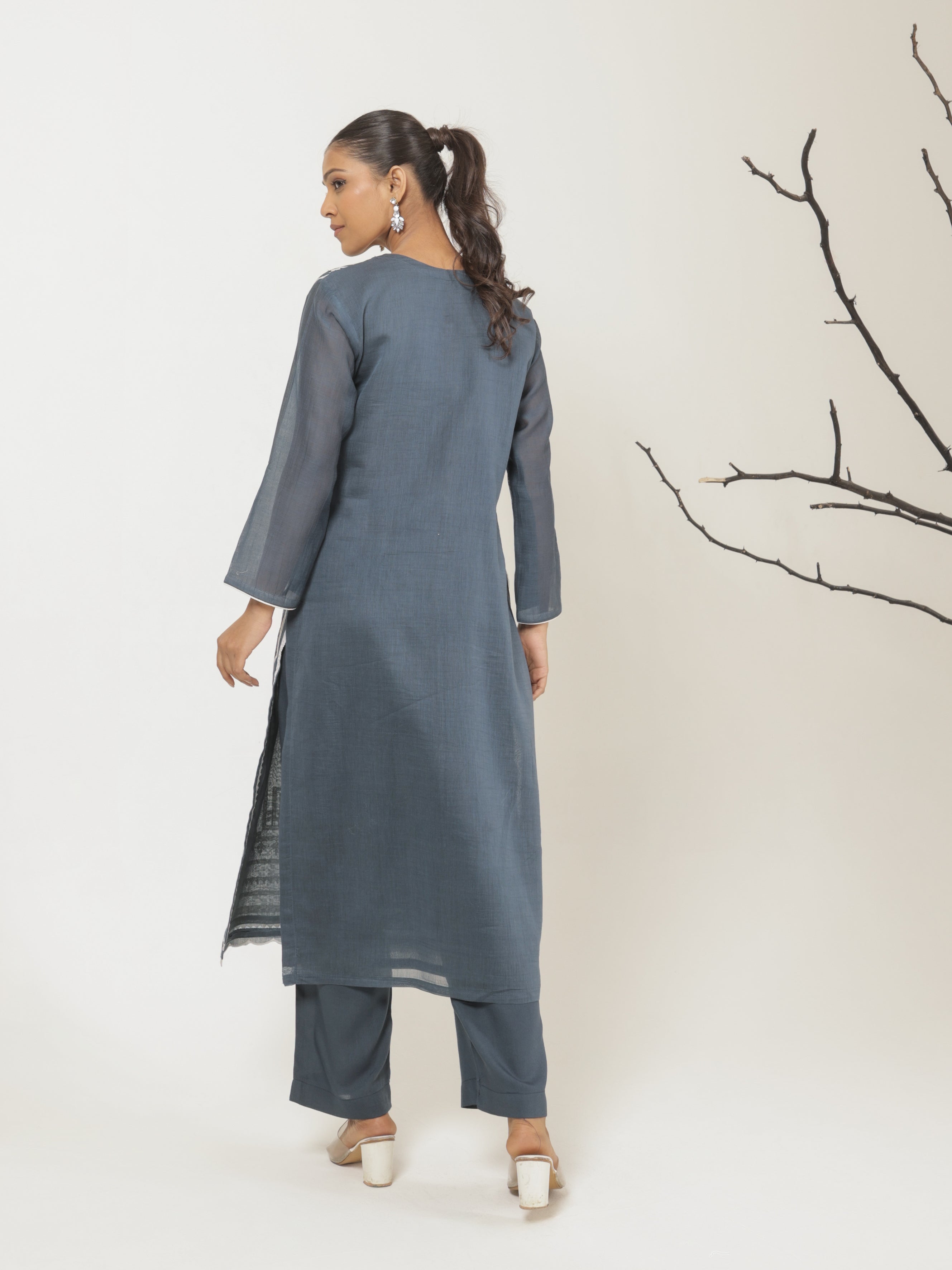 Aabroo Pure Mul Chanderi Embroidered Kurta Set with Dupatta