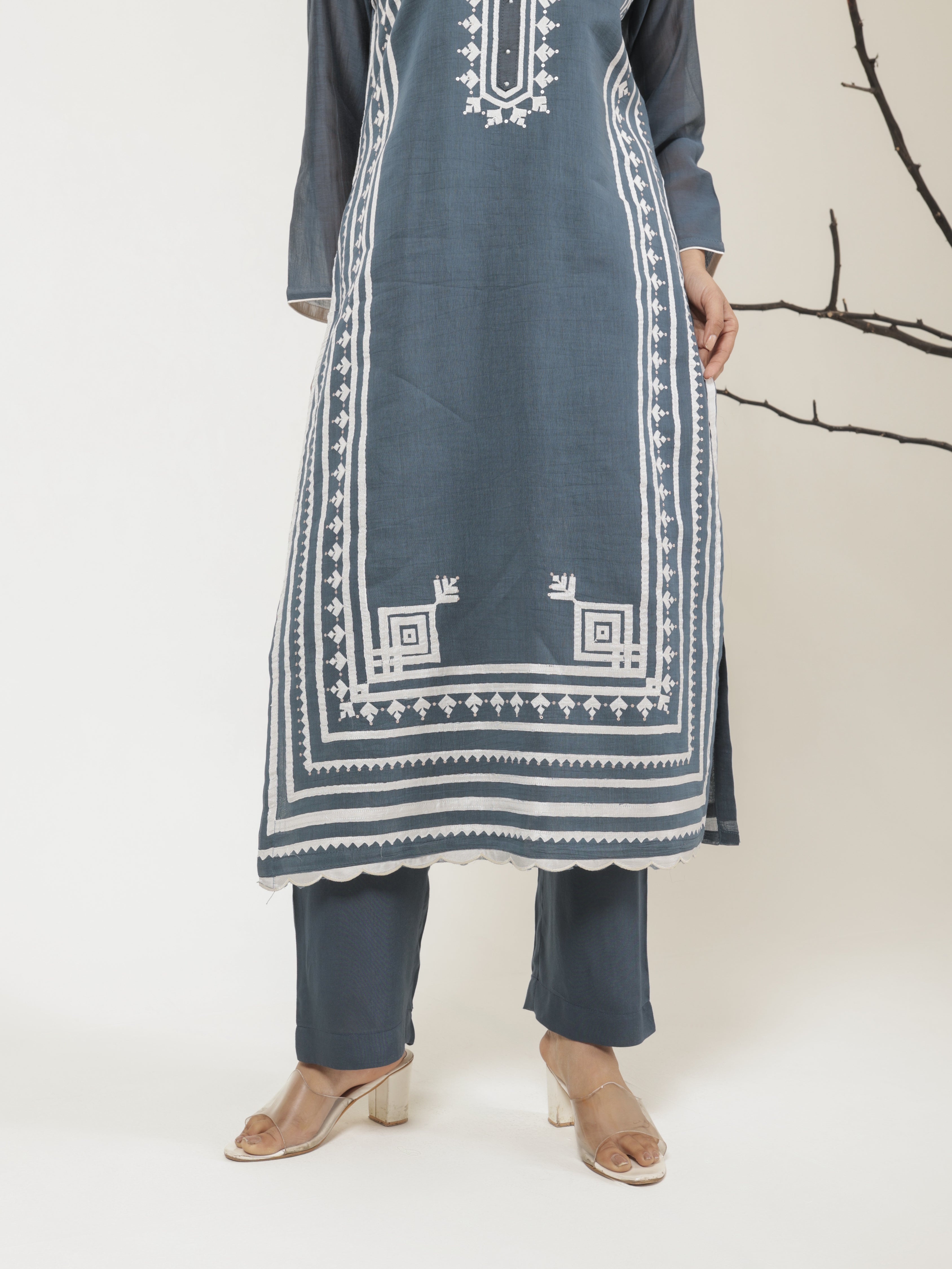 Aabroo Pure Mul Chanderi Embroidered Kurta Set with Dupatta
