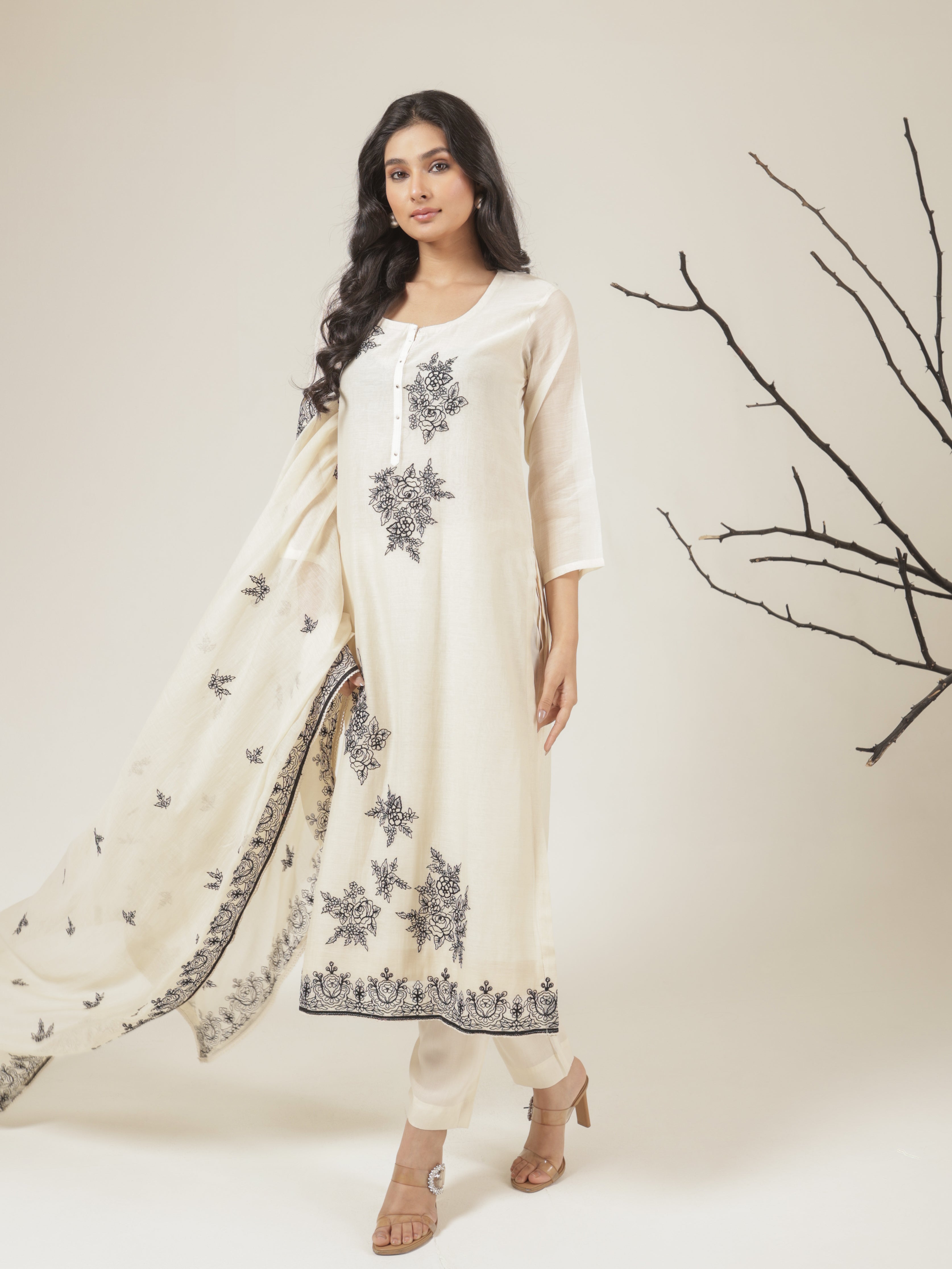 Vanya Pure Mul Chanderi Embroidered Kurta Set with Dupatta