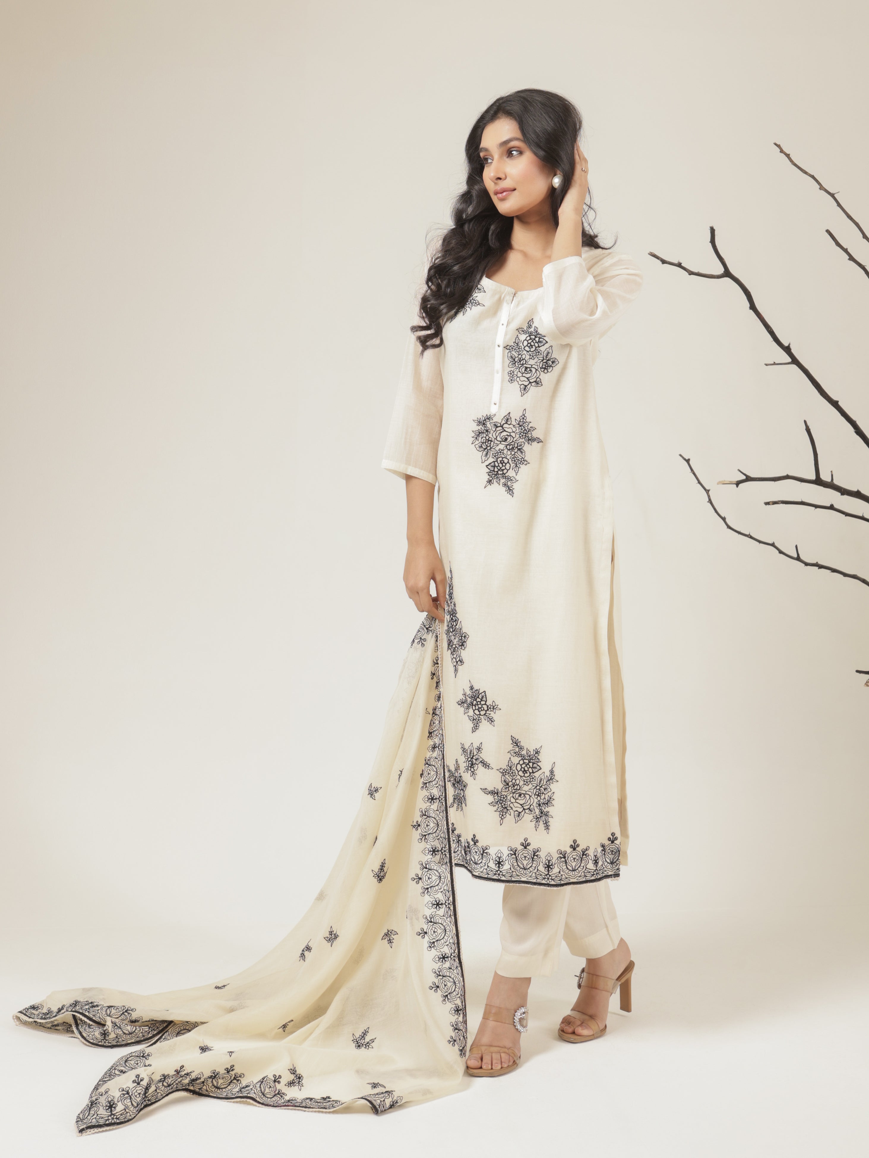 Vanya Pure Mul Chanderi Embroidered Kurta Set with Dupatta