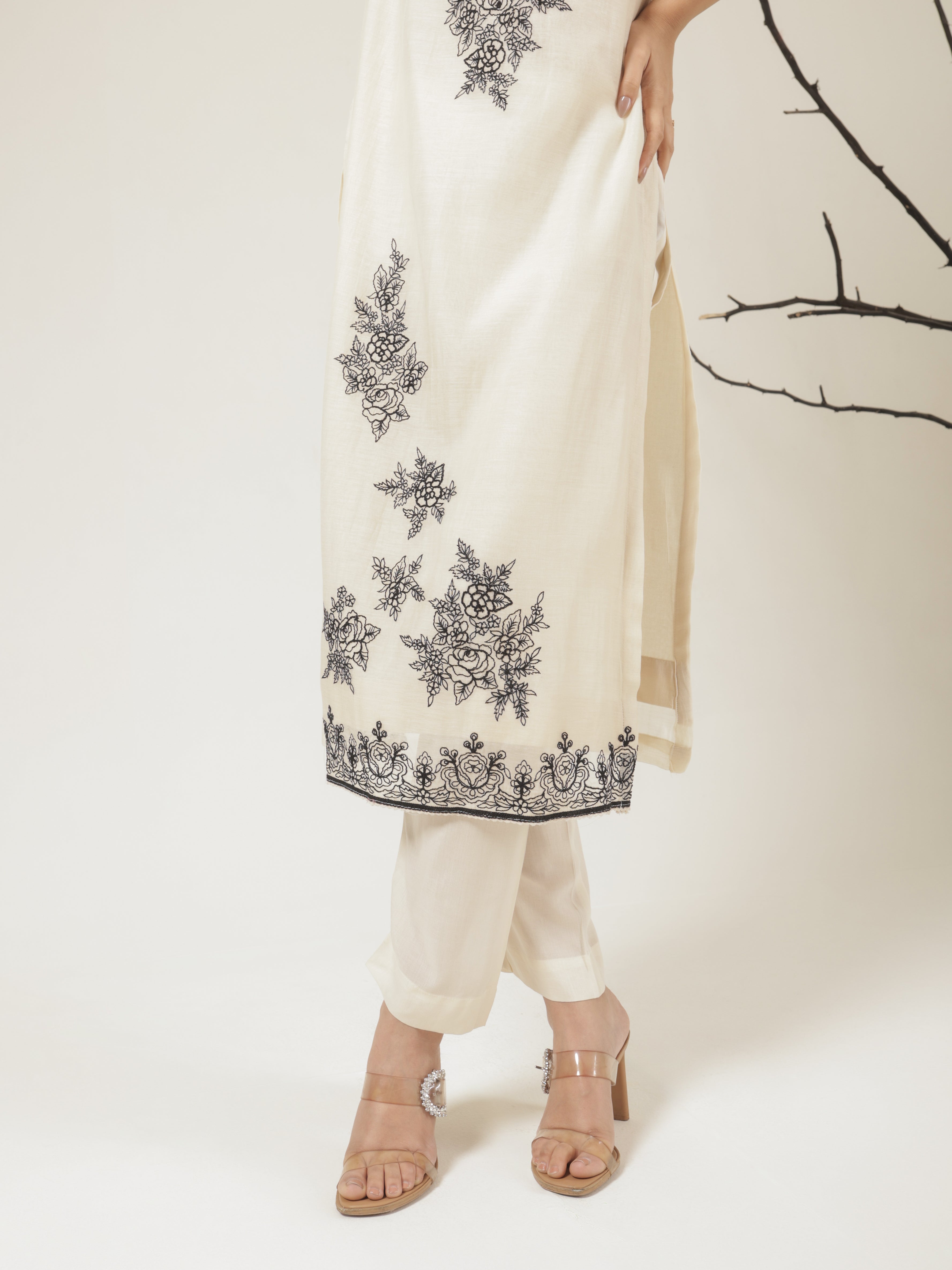 Vanya Pure Mul Chanderi Embroidered Kurta Set with Dupatta