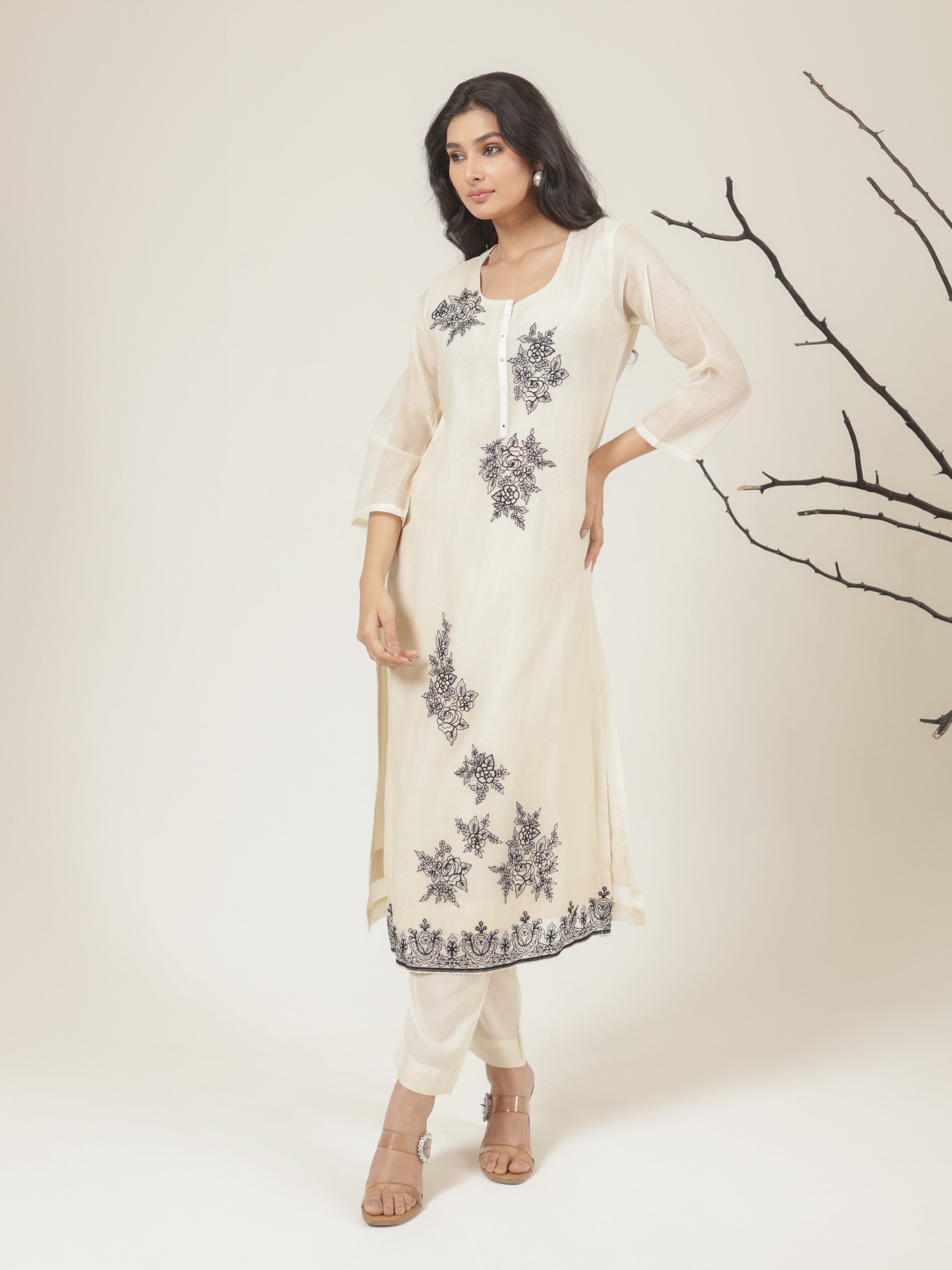 Vanya Pure Mul Chanderi Embroidered Kurta Set with Dupatta