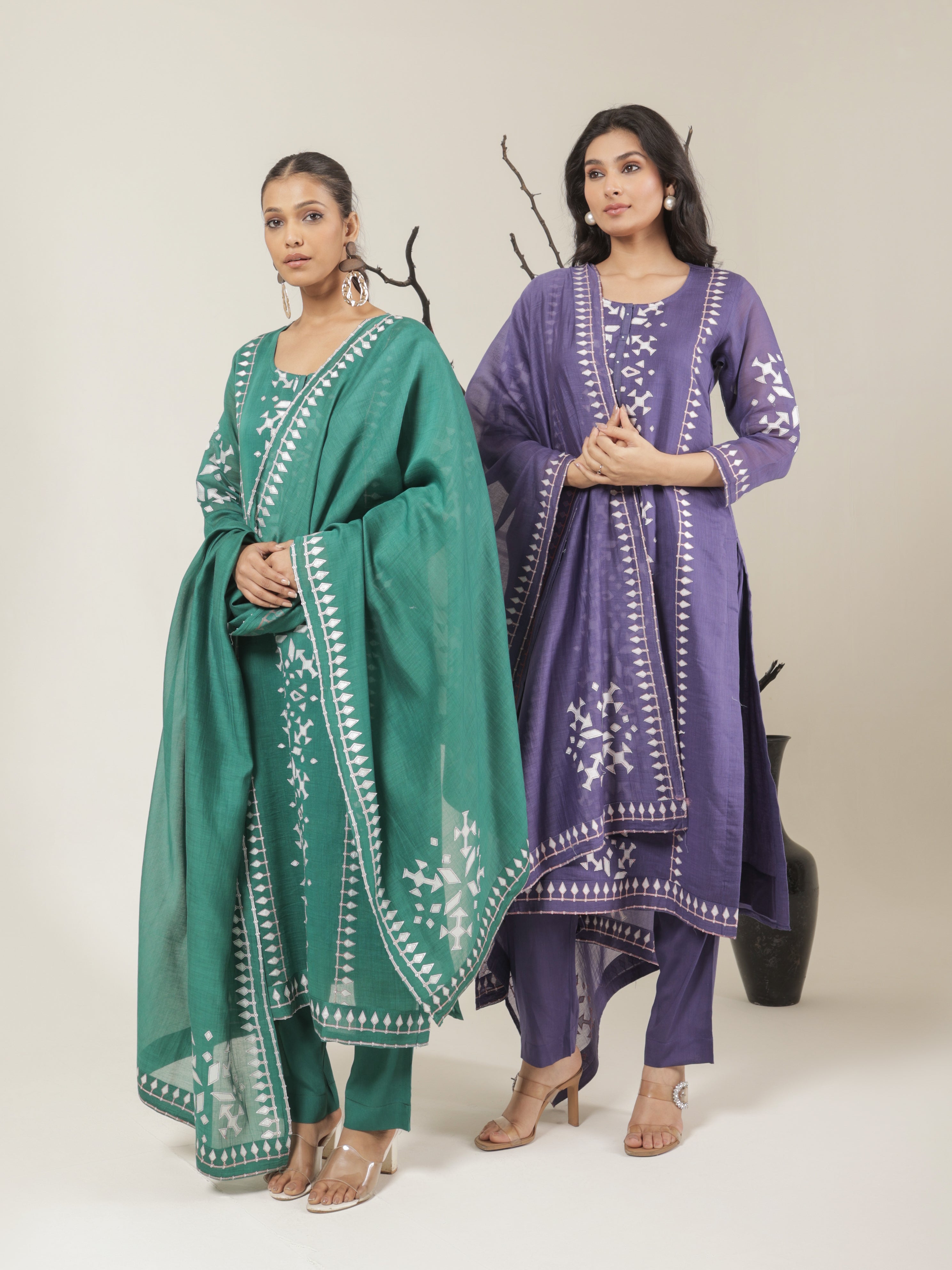Aarya Pure Mul Chanderi Embroidered Kurta Set with Dupatta - Emerald Green