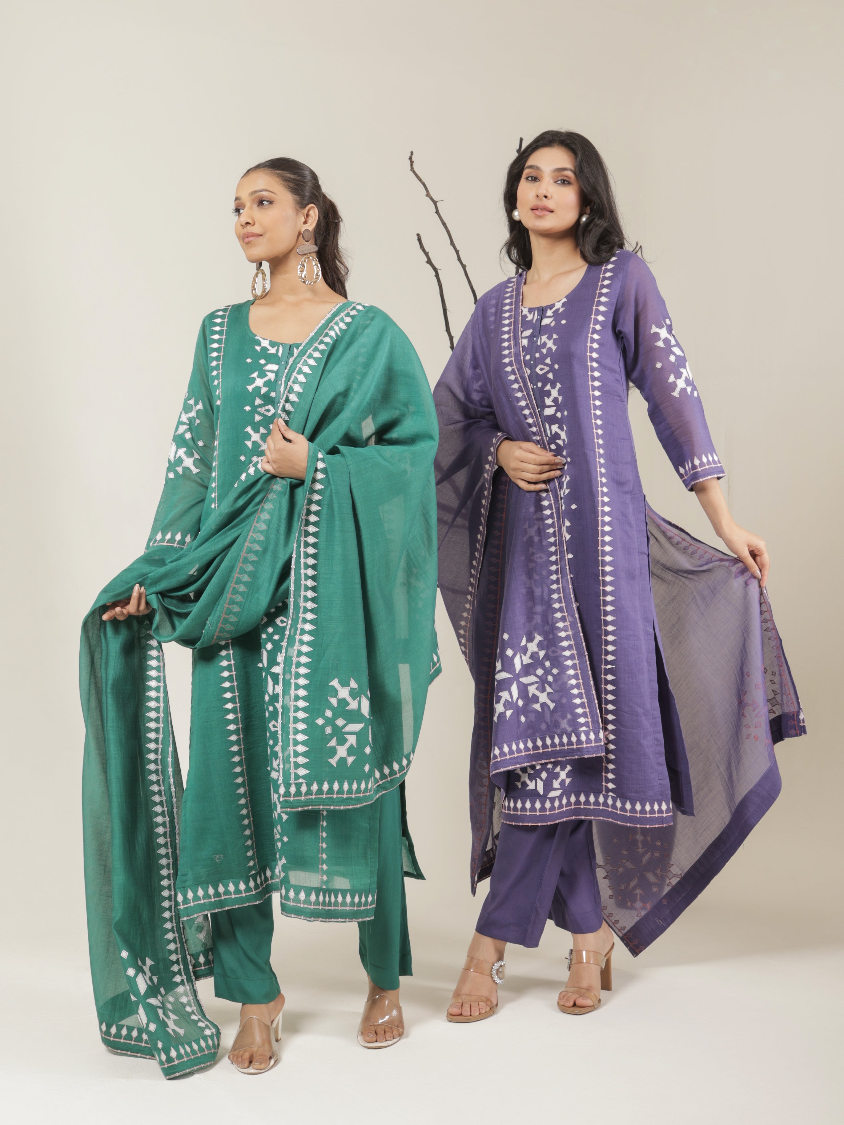 Aarya Pure Mul Chanderi Embroidered Kurta Set with Dupatta - Emerald Green