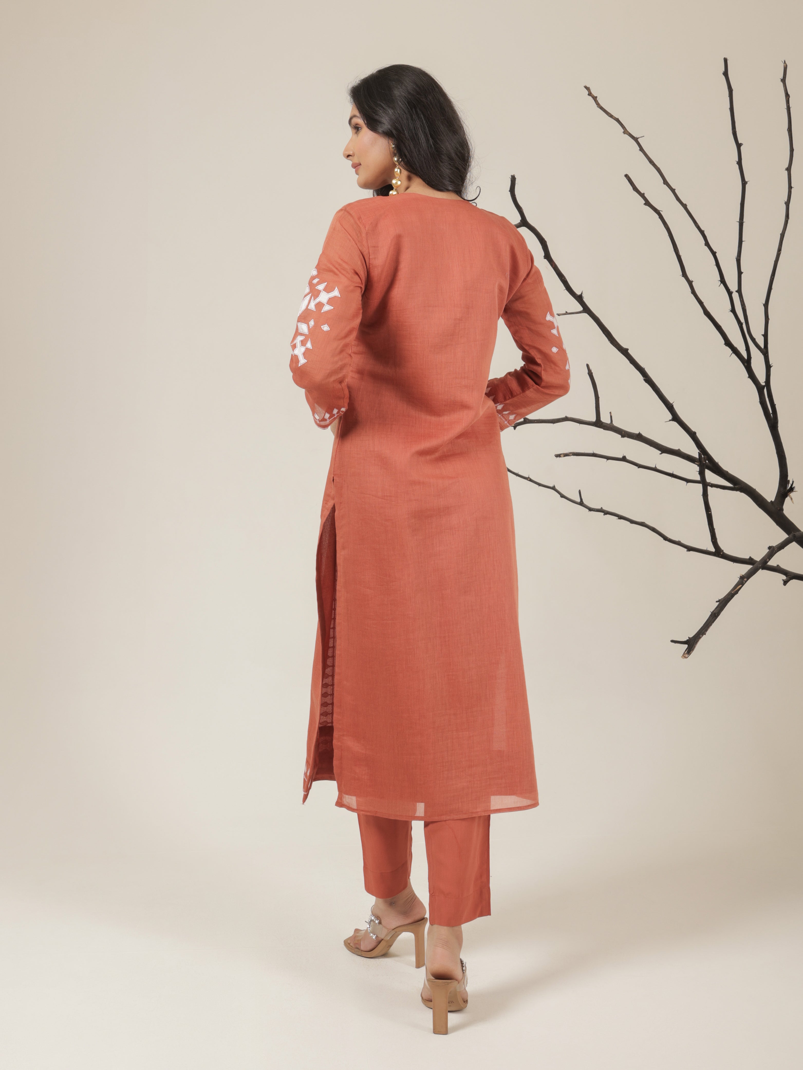 Aarya Pure Mul Chanderi Embroidered Kurta Set with Dupatta - Orange
