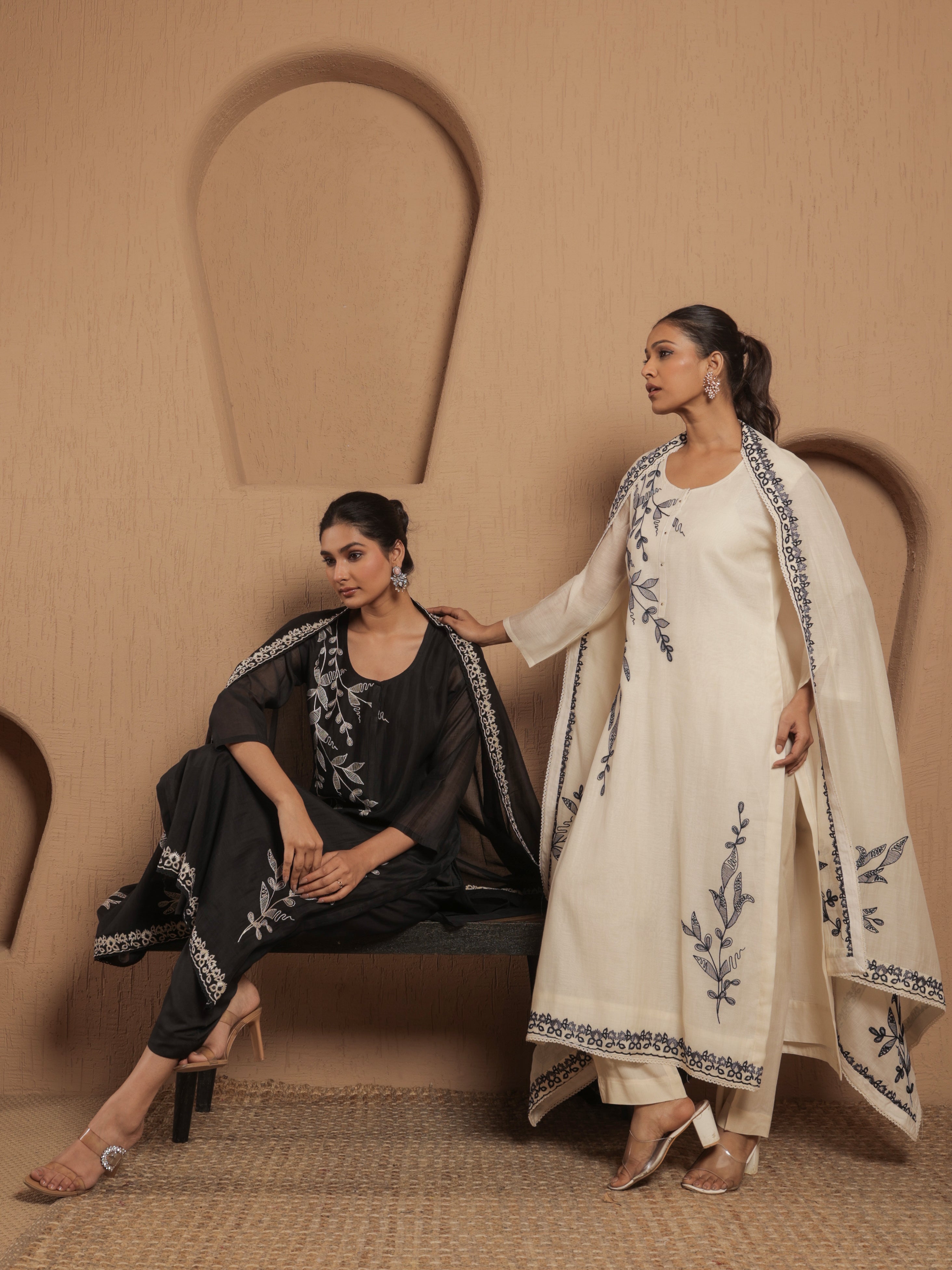 Ruhani Pure Mul Chanderi Embroidered Kurta Set with Dupatta - Ivory