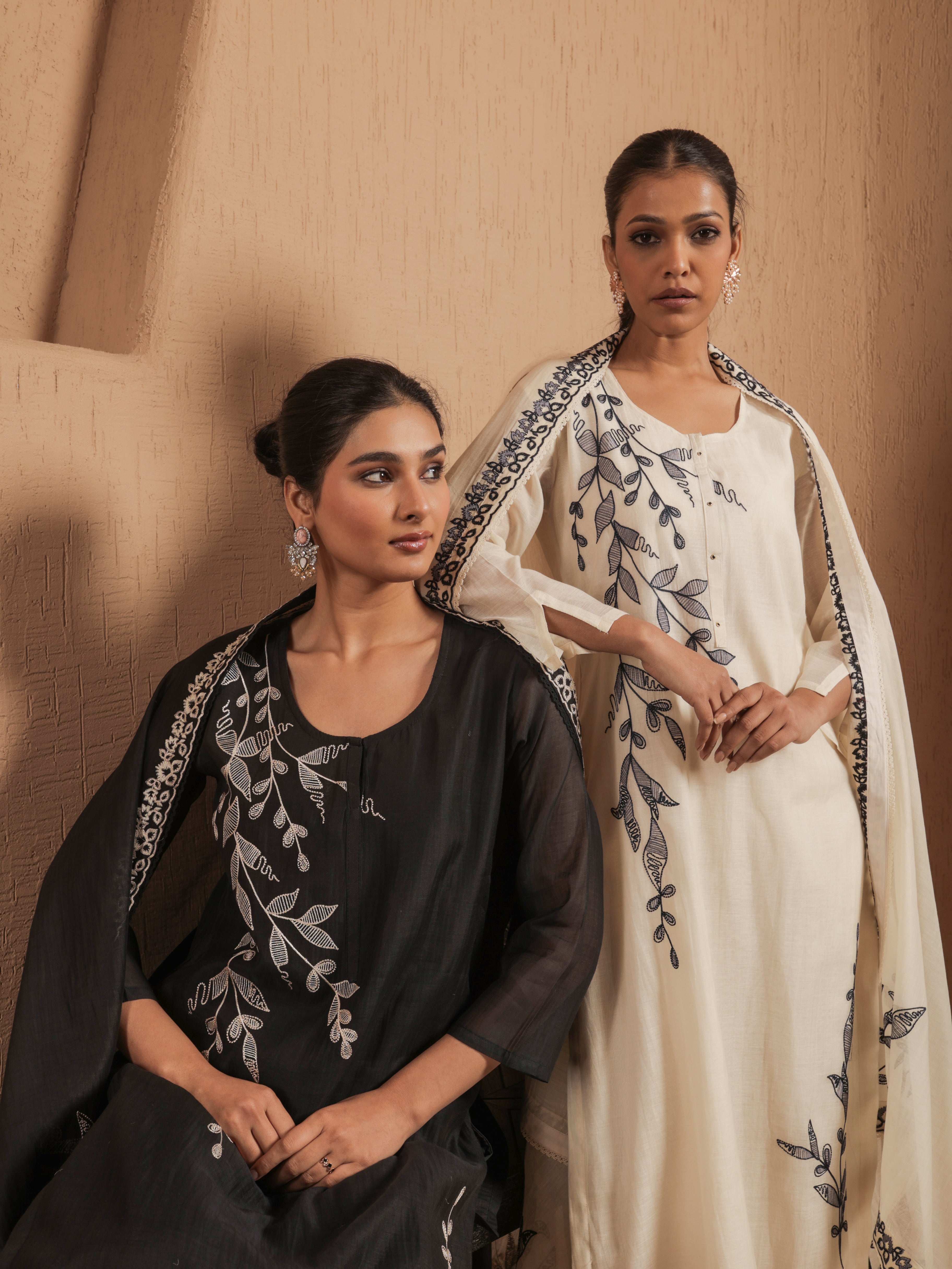 Ruhani Pure Mul Chanderi Embroidered Kurta Set with Dupatta - Ivory