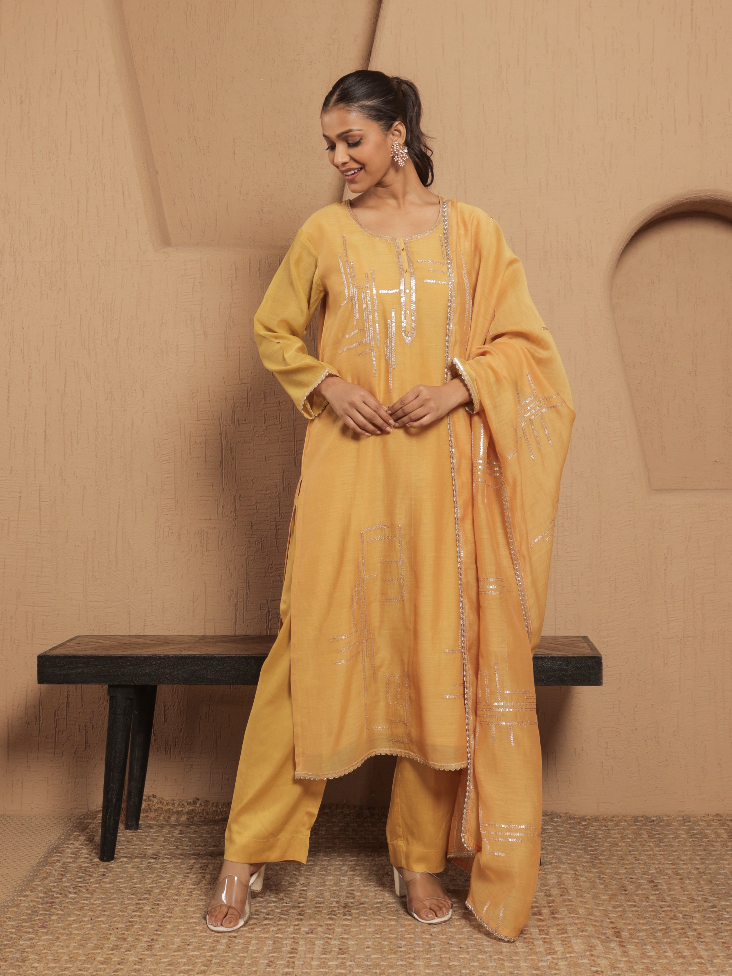 Arohi Pure Mul Chanderi Embroidered Kurta Set with Dupatta - Sunset Mermaid