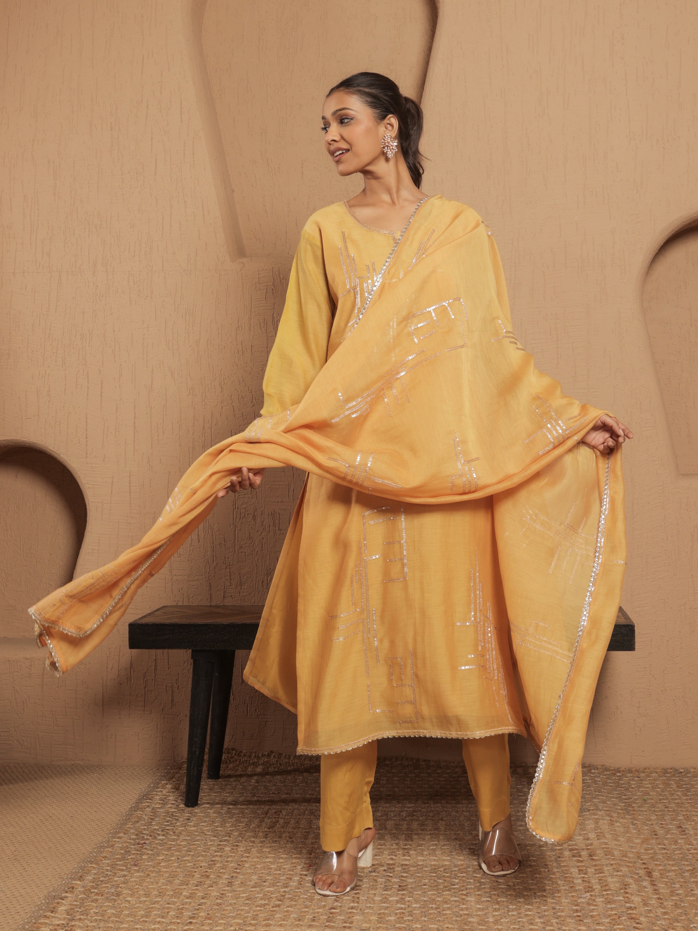 Arohi Pure Mul Chanderi Embroidered Kurta Set with Dupatta - Sunset Mermaid