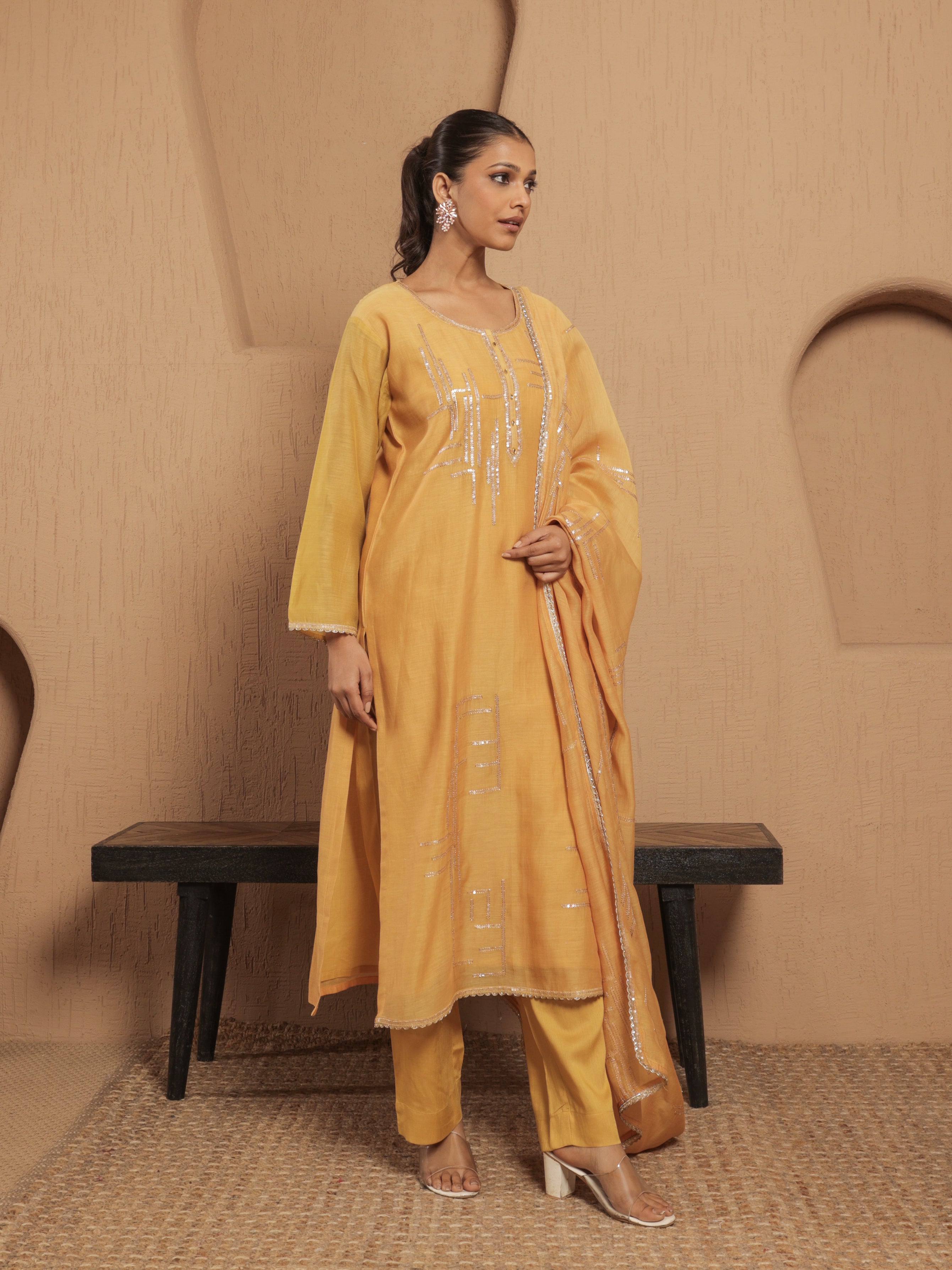 Arohi Pure Mul Chanderi Embroidered Kurta Set with Dupatta - Sunset Mermaid