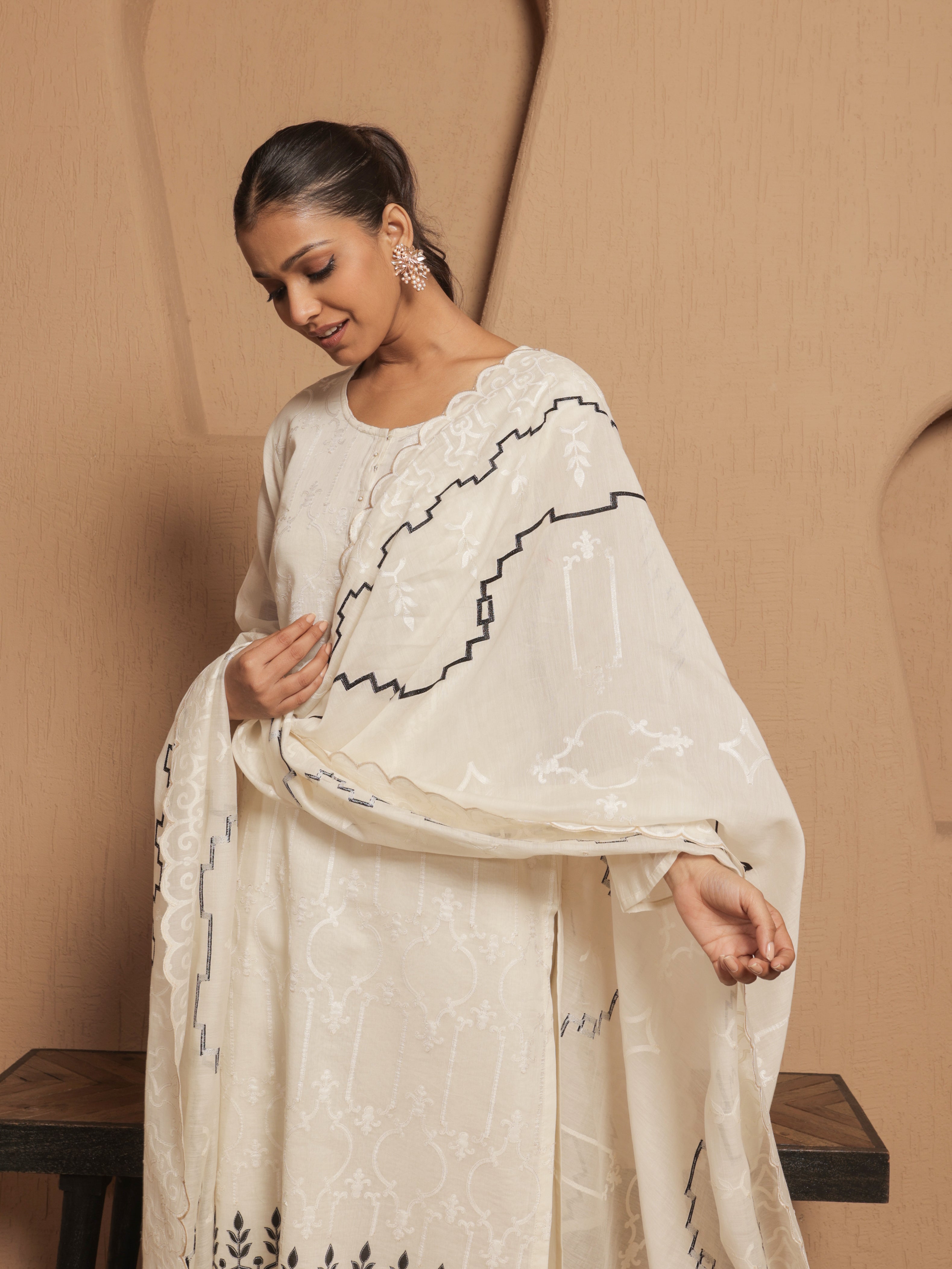 Eira Pure Mul Chanderi Embroidered Kurta Set with Dupatta - Ivory