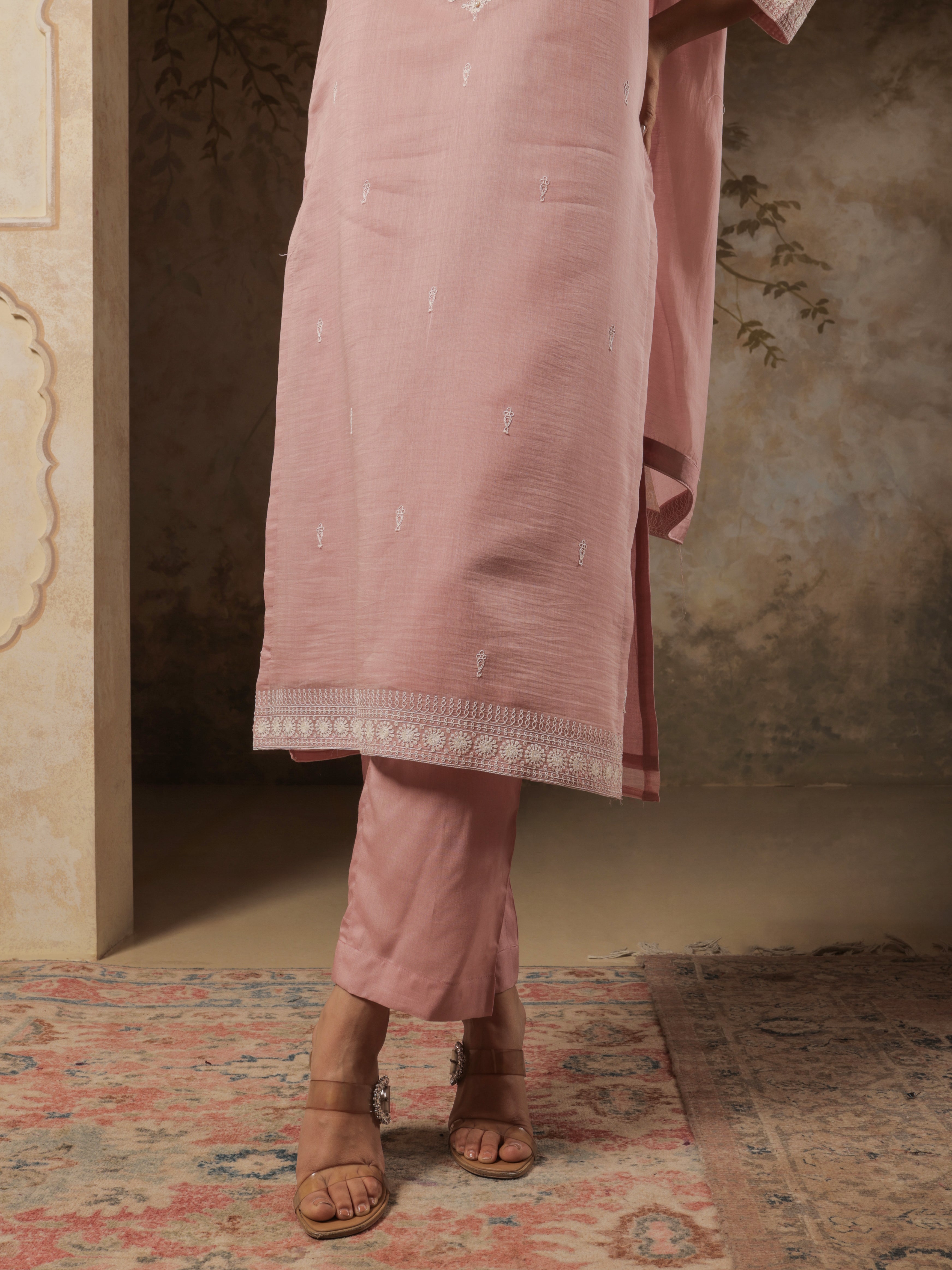 Aavya Pure Mul Chanderi Embroidered Kurta Set with Dupatta