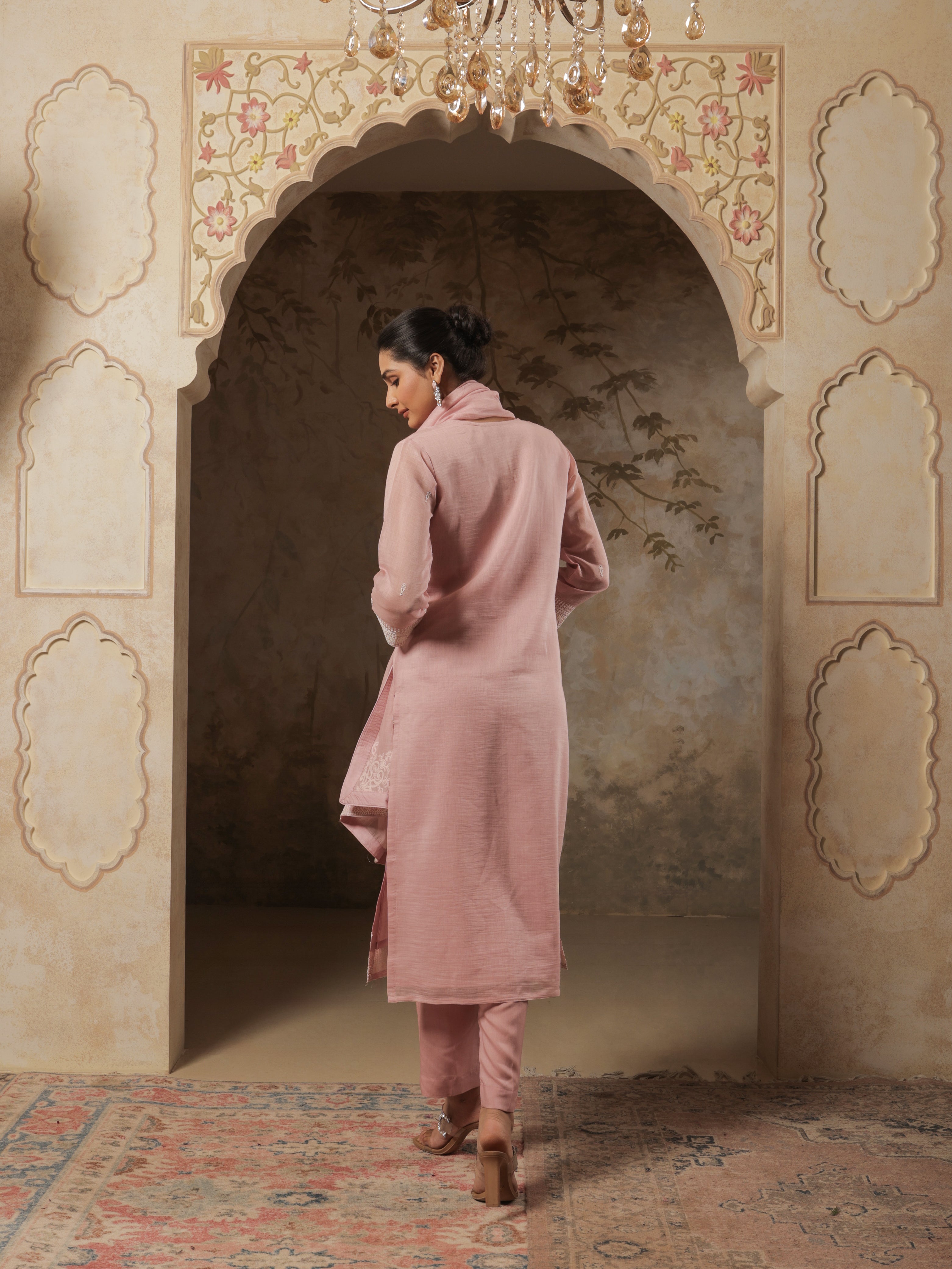 Aavya Pure Mul Chanderi Embroidered Kurta Set with Dupatta
