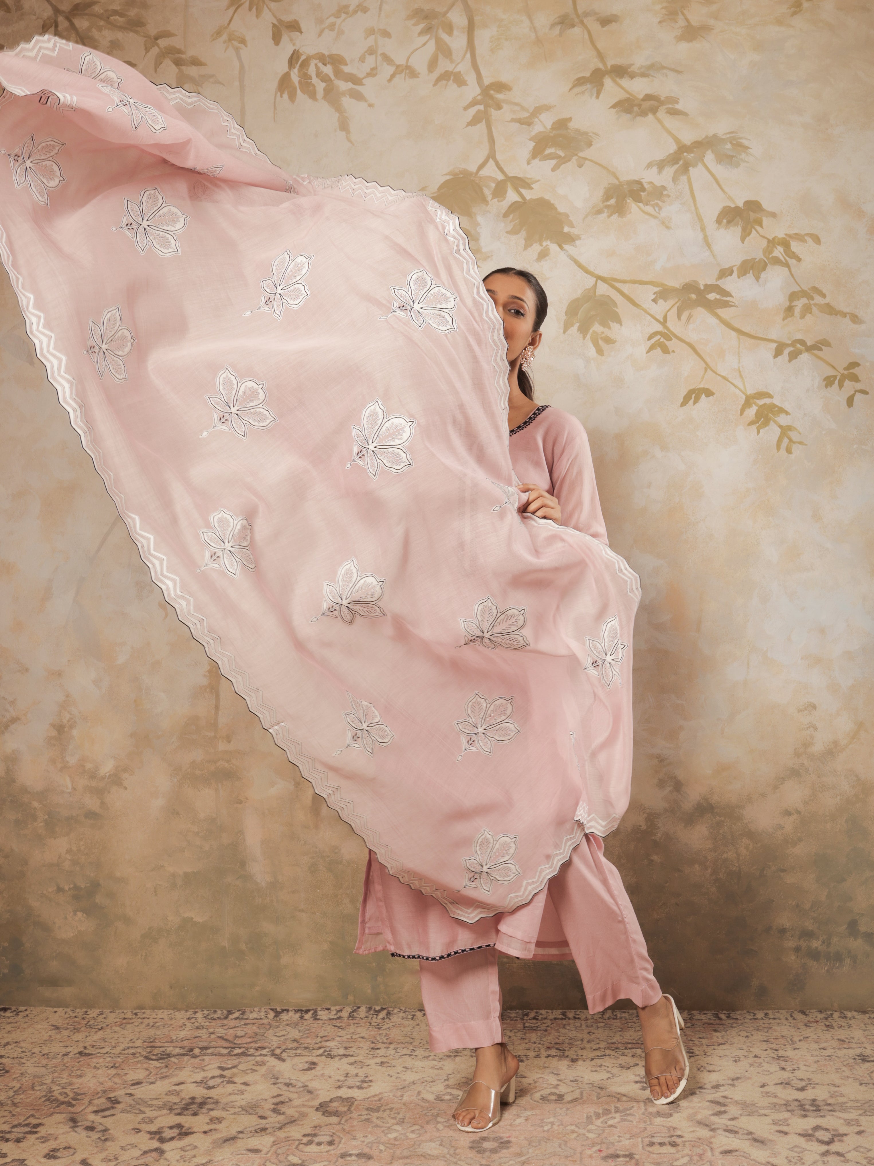 Myra Pure Mul Chanderi Embroidered Kurta Set with Dupatta - Blush Pink