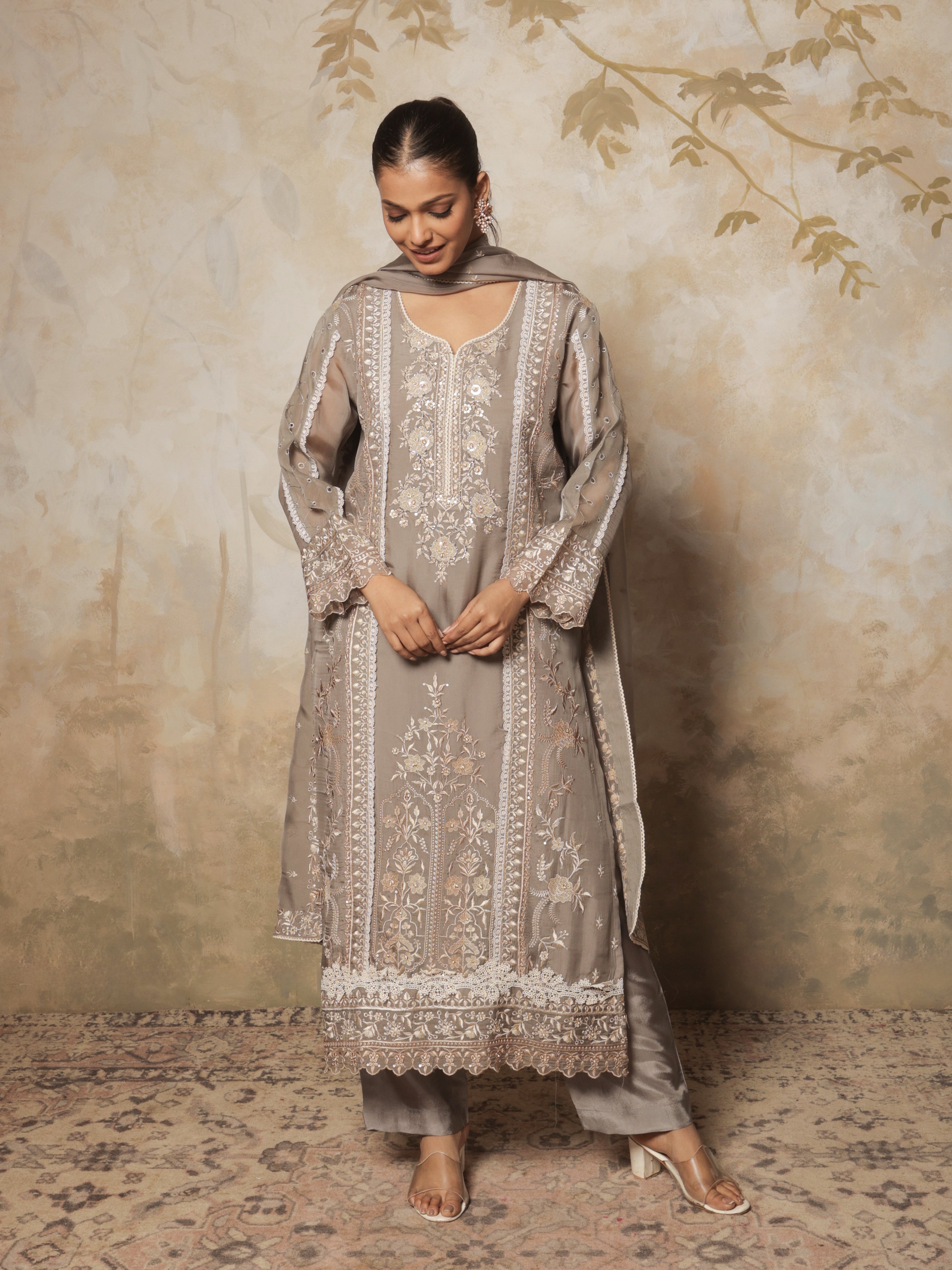 Aarzoo Pure Organza Embroidered Kurta Set with Dupatta