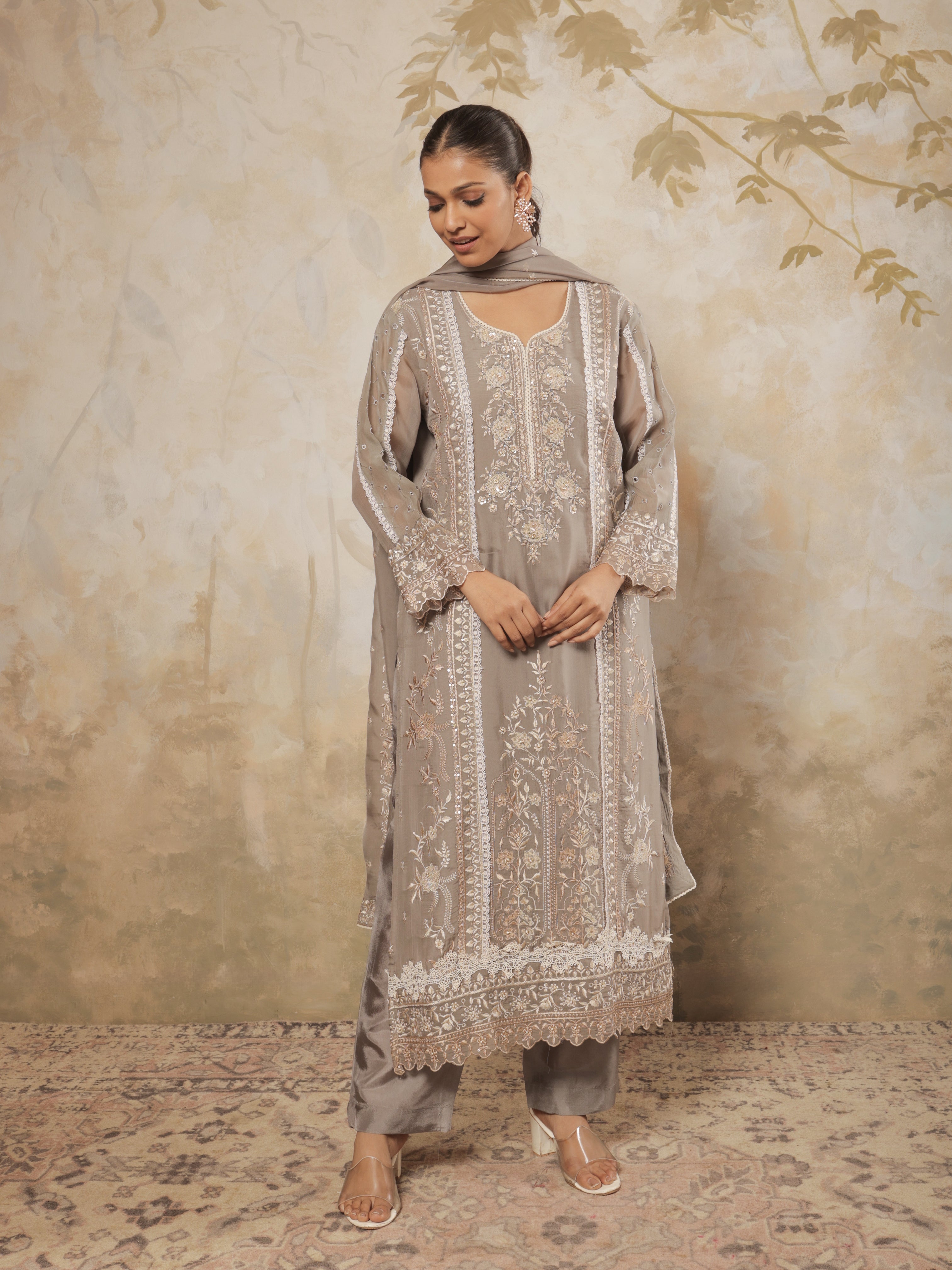 Aarzoo Pure Organza Embroidered Kurta Set with Dupatta