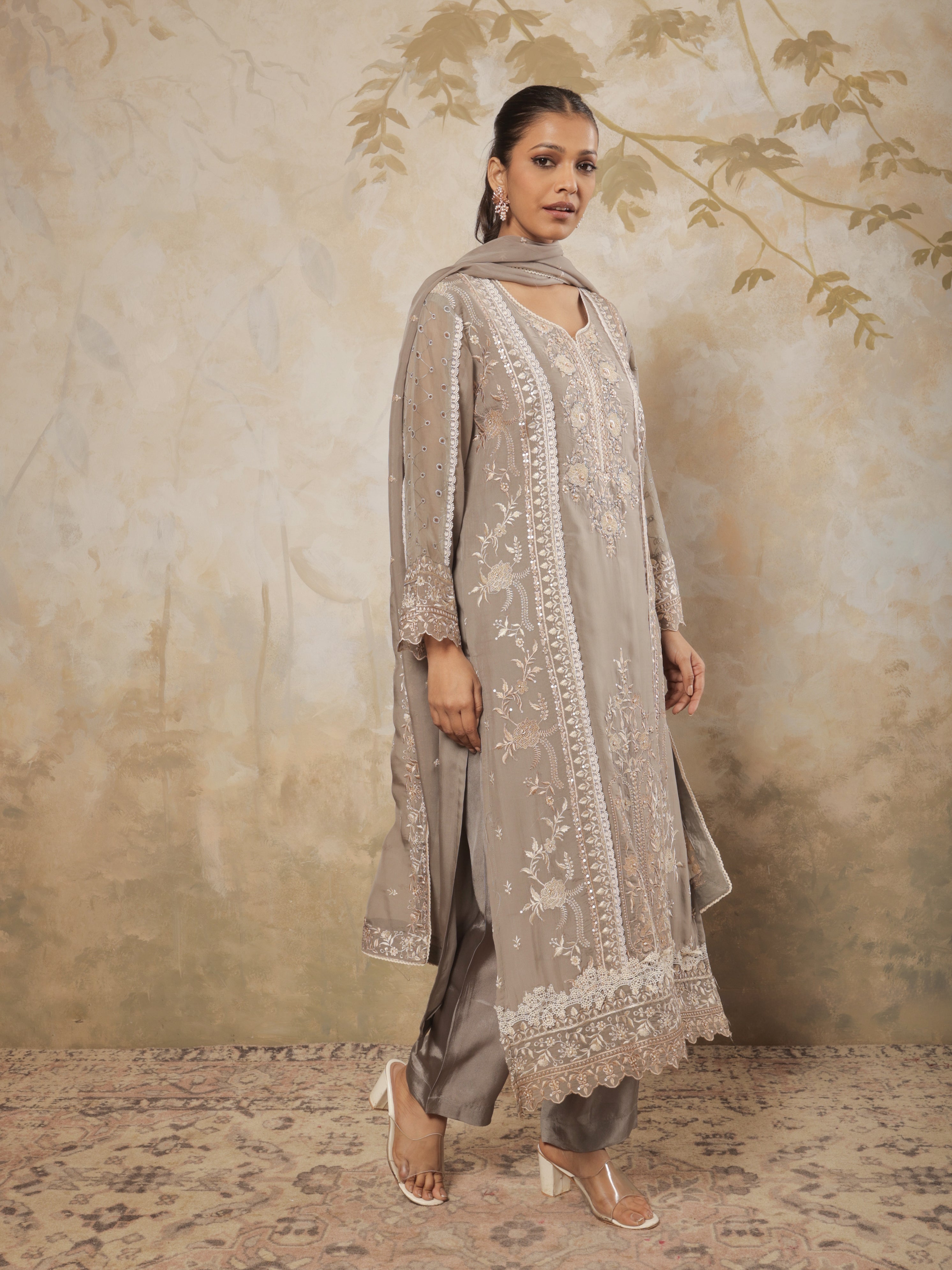 Aarzoo Pure Organza Embroidered Kurta Set with Dupatta