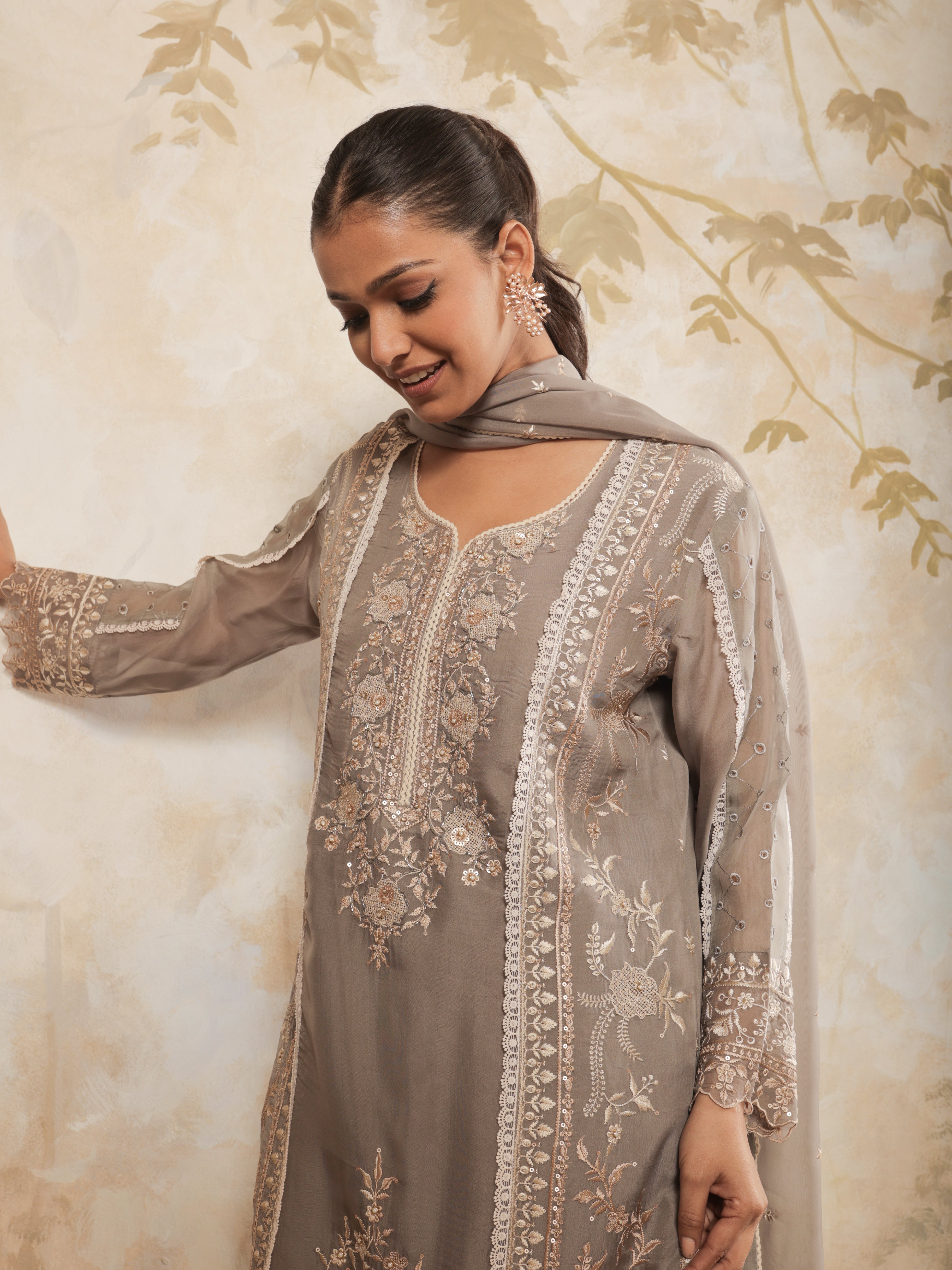 Aarzoo Pure Organza Embroidered Kurta Set with Dupatta