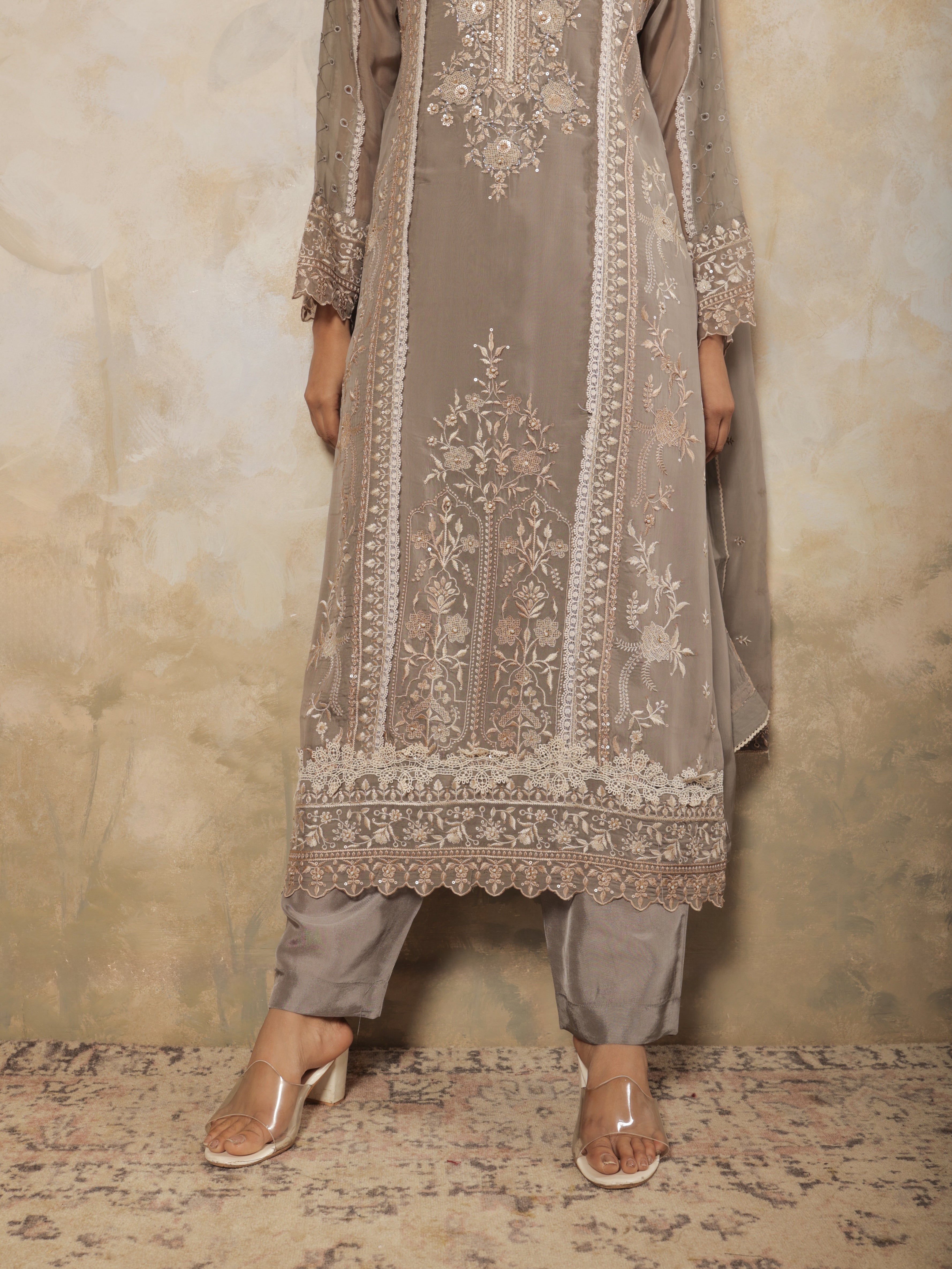Aarzoo Pure Organza Embroidered Kurta Set with Dupatta