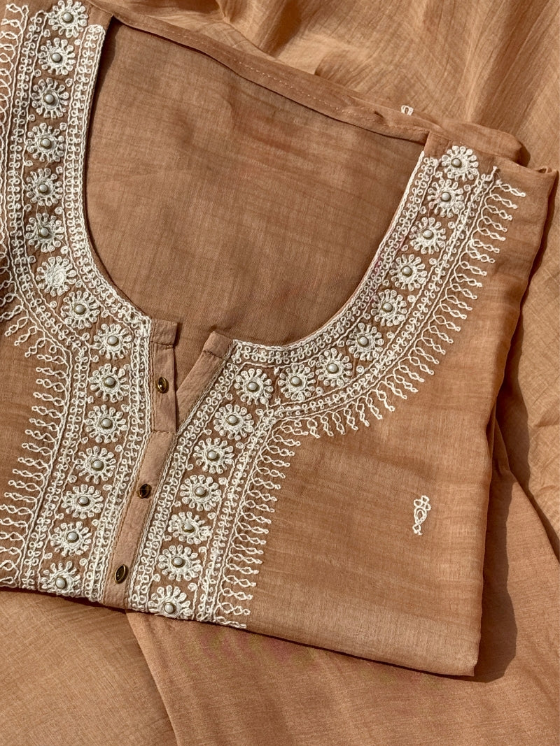 Aavya Pure Mul Chanderi Embroidered Kurta Set with Dupatta