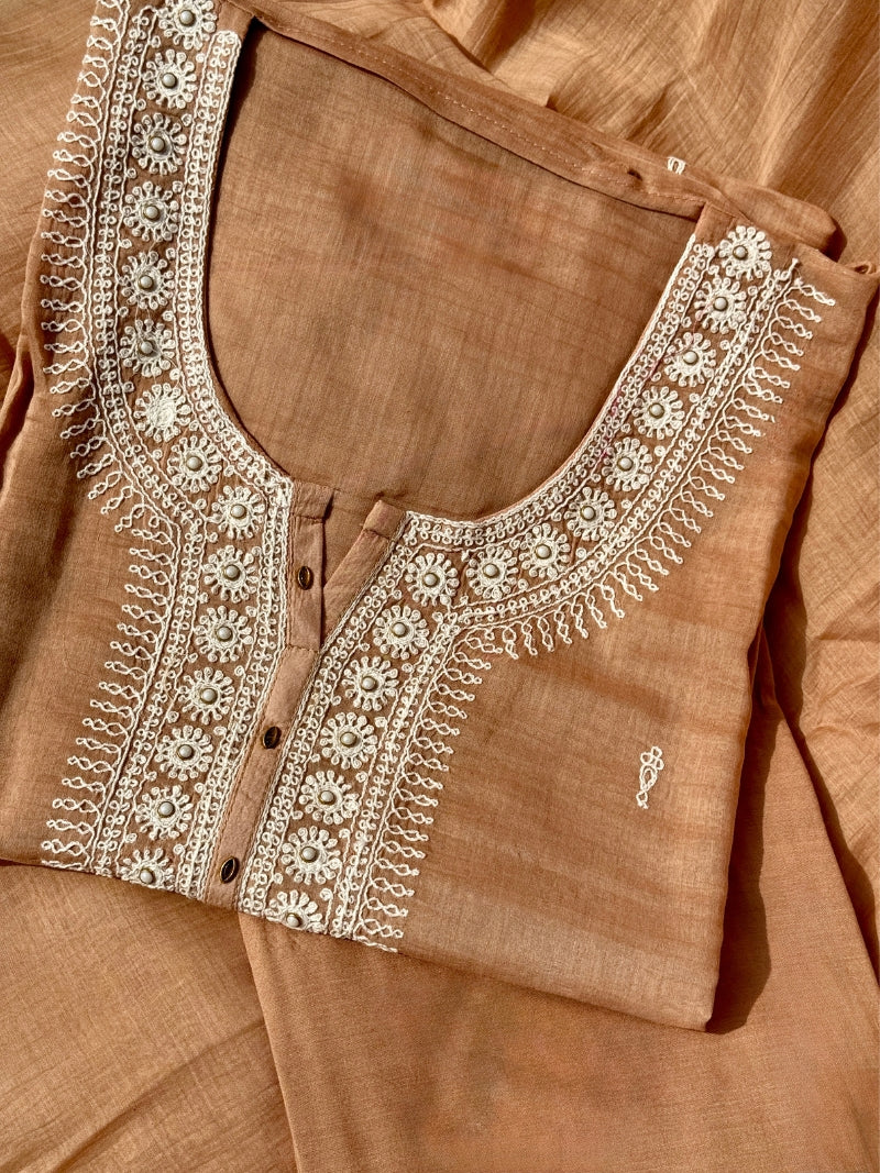 Aavya Pure Mul Chanderi Embroidered Kurta Set with Dupatta