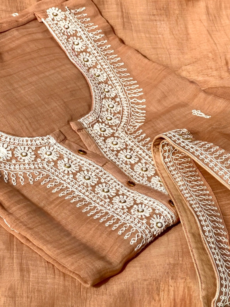 Aavya Pure Mul Chanderi Embroidered Kurta Set with Dupatta