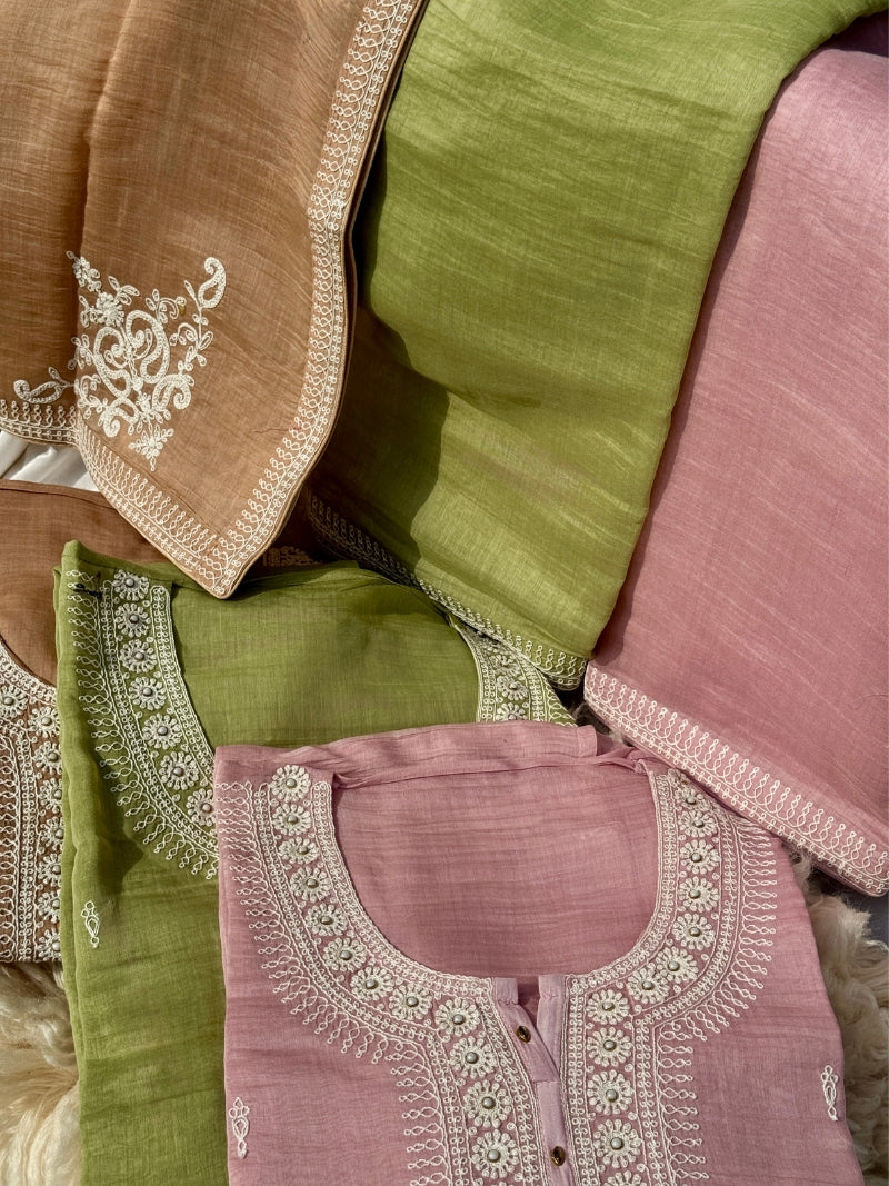 Aavya Pure Mul Chanderi Embroidered Kurta Set with Dupatta