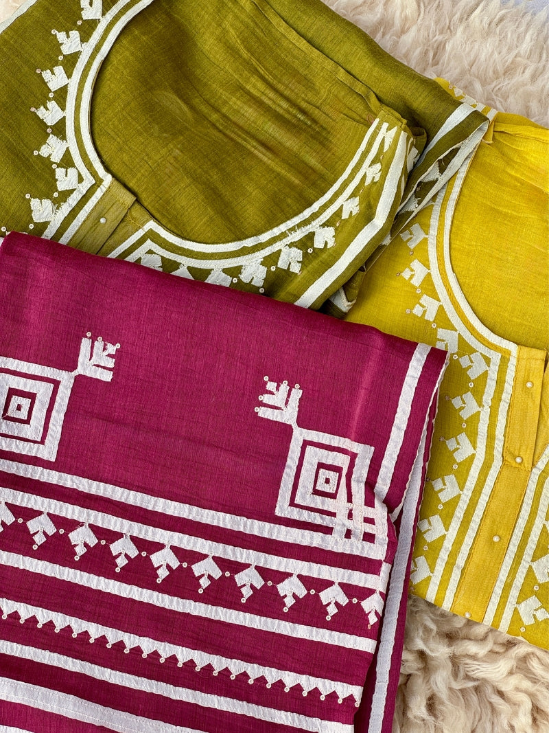 Aabroo Pure Mul Chanderi Embroidered Kurta Set with Dupatta