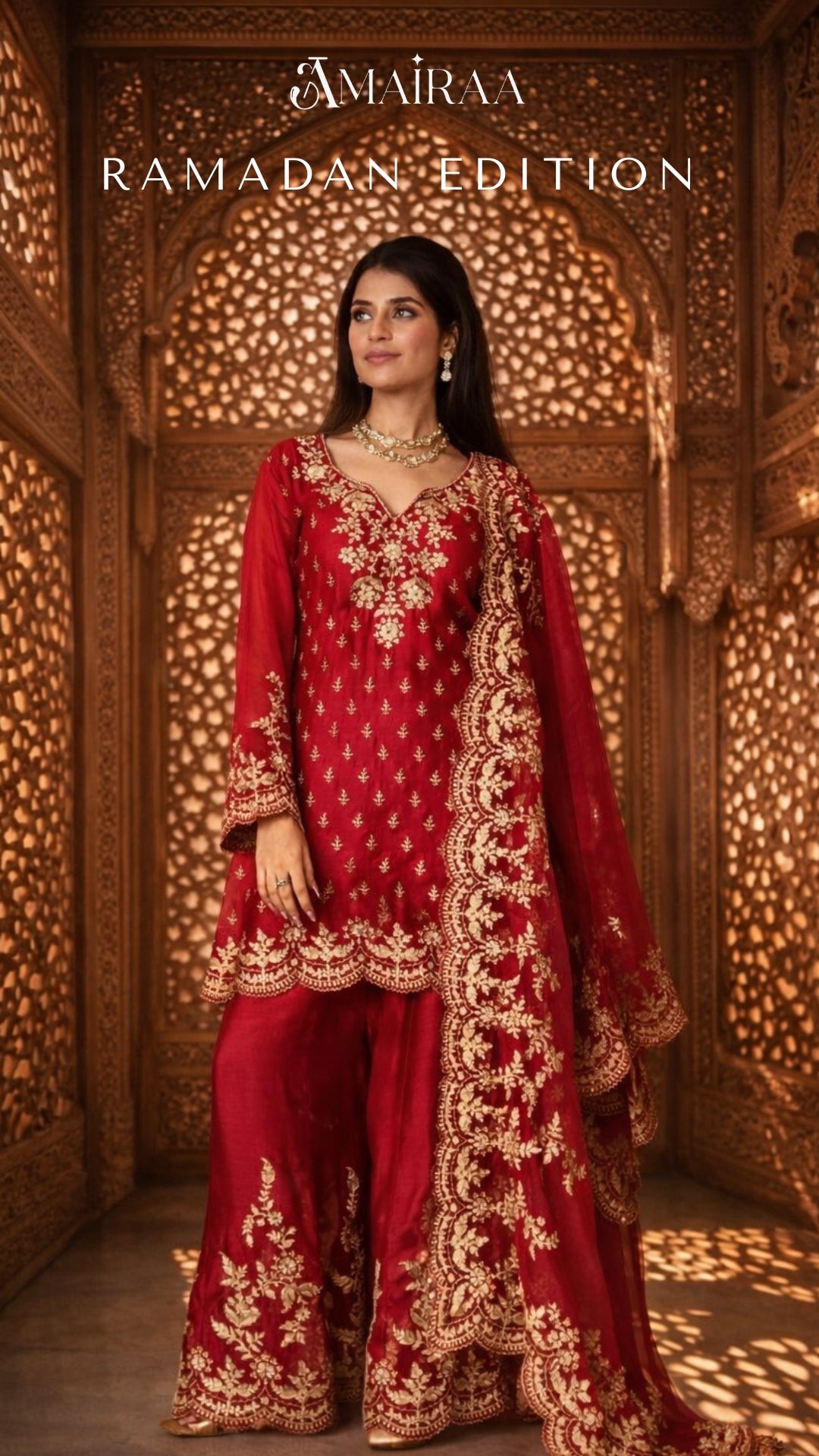 Aarini Mul Chanderi Dori Embroidered Sharara Set – Red