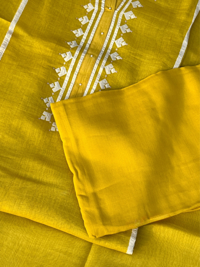 Aabroo Pure Mul Chanderi Embroidered Kurta Set with Dupatta