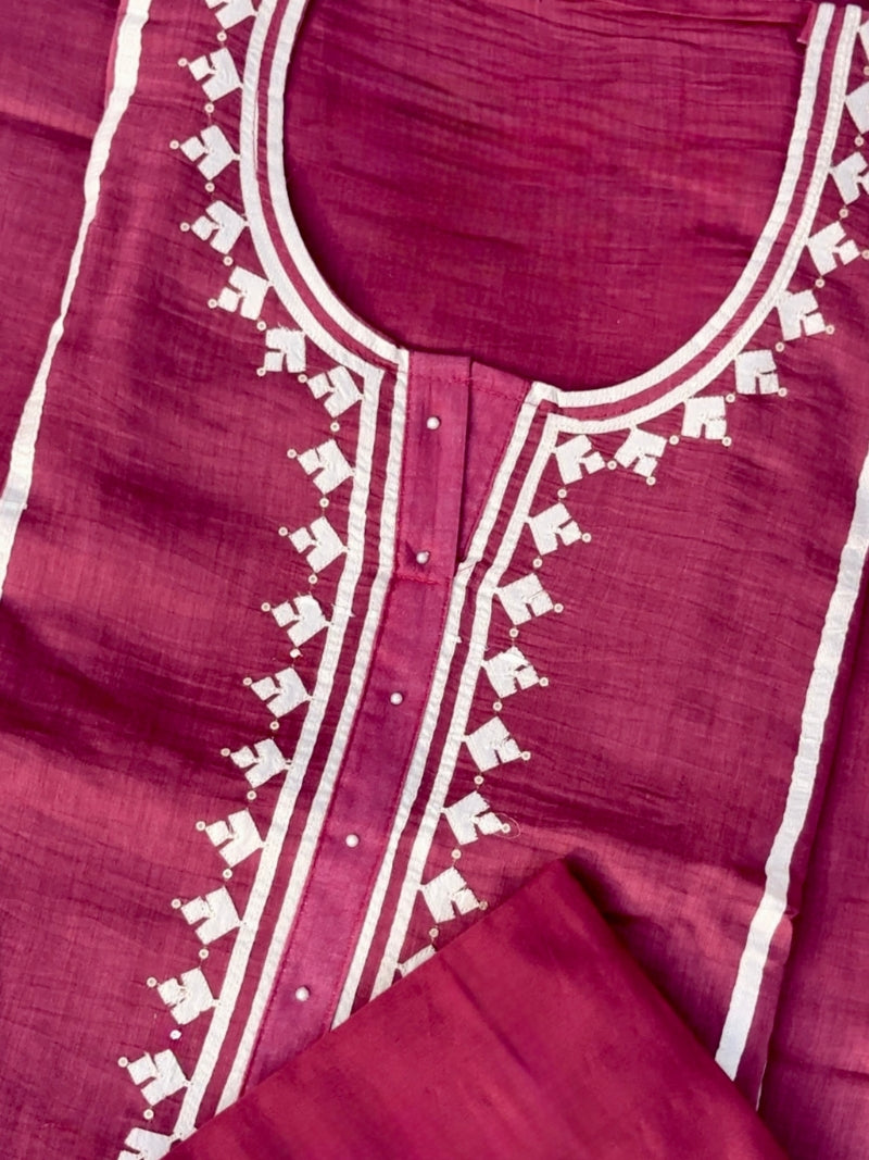 Aabroo Pure Mul Chanderi Embroidered Kurta Set with Dupatta