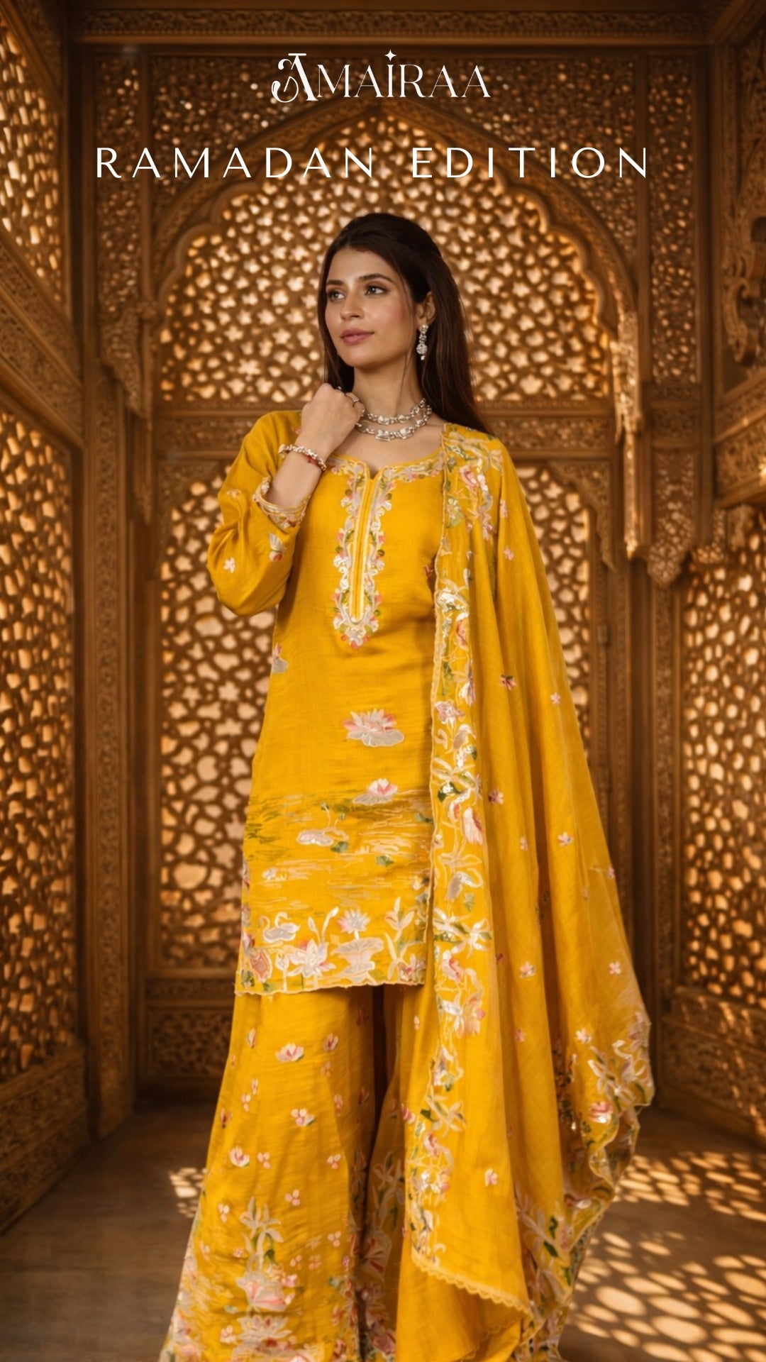 Noor Pure Mul Chanderi Embroidered Sharara Set – Sunflower Yellow