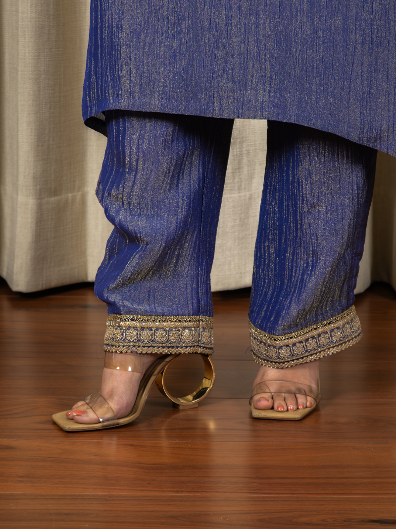 Nayra Royal Tissue Handwork Kurta Set – Sapphire Blue