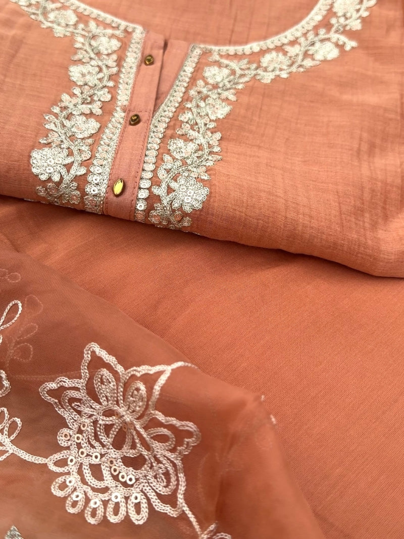 Aarna Pure Mul Chanderi Embroidered Kurta Set with Pure Organza Dupatta